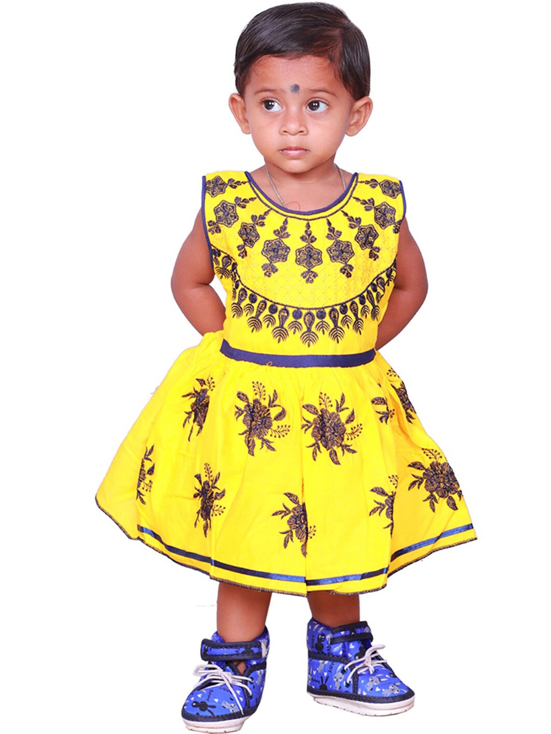 

BAESD Girls Floral Embroidered Cotton Fit & Flare Midi Dress, Yellow