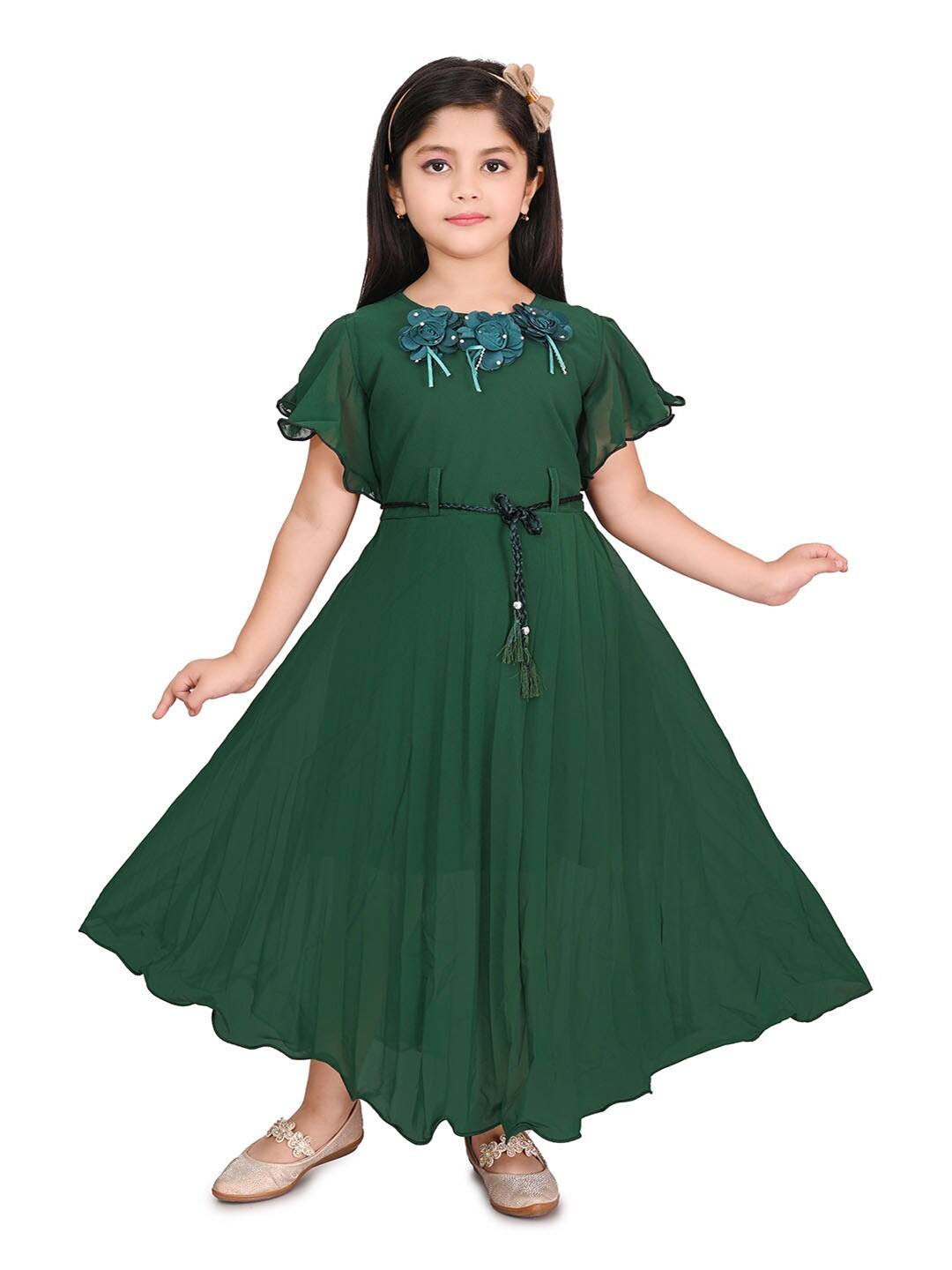 

BAESD Flared Sleeves Cotton Fit & Flare Maxi Dress, Green
