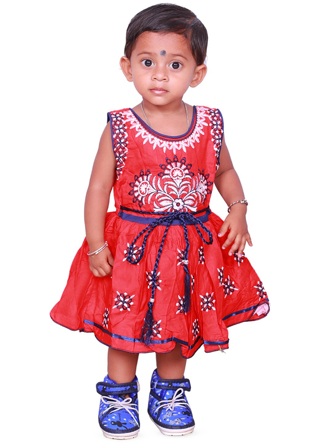 

BAESD Girls Ethnic Motif Embroidered Cotton Fit & Flare Dress, Red