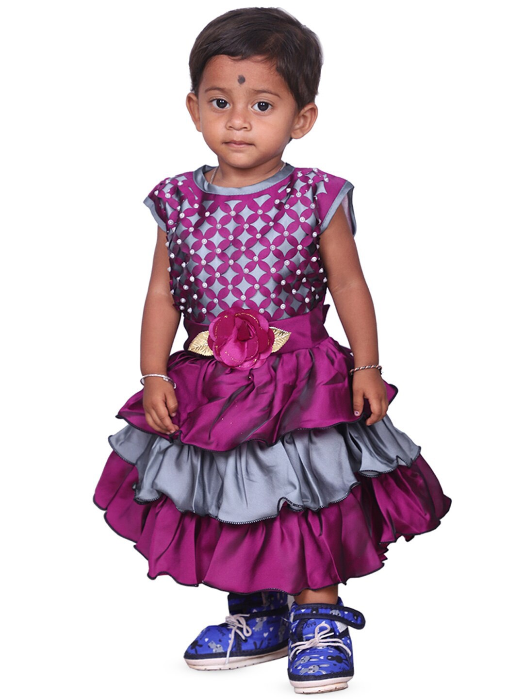 

BAESD Girls Embellished Cap Sleeves Layered Cotton Fit & Flare Dress, Pink
