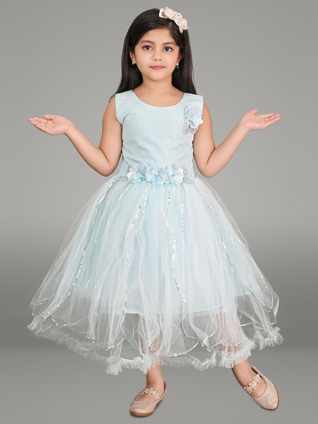 

BAESD Girls Embellished Cotton Fit & Flare Dress, Turquoise blue