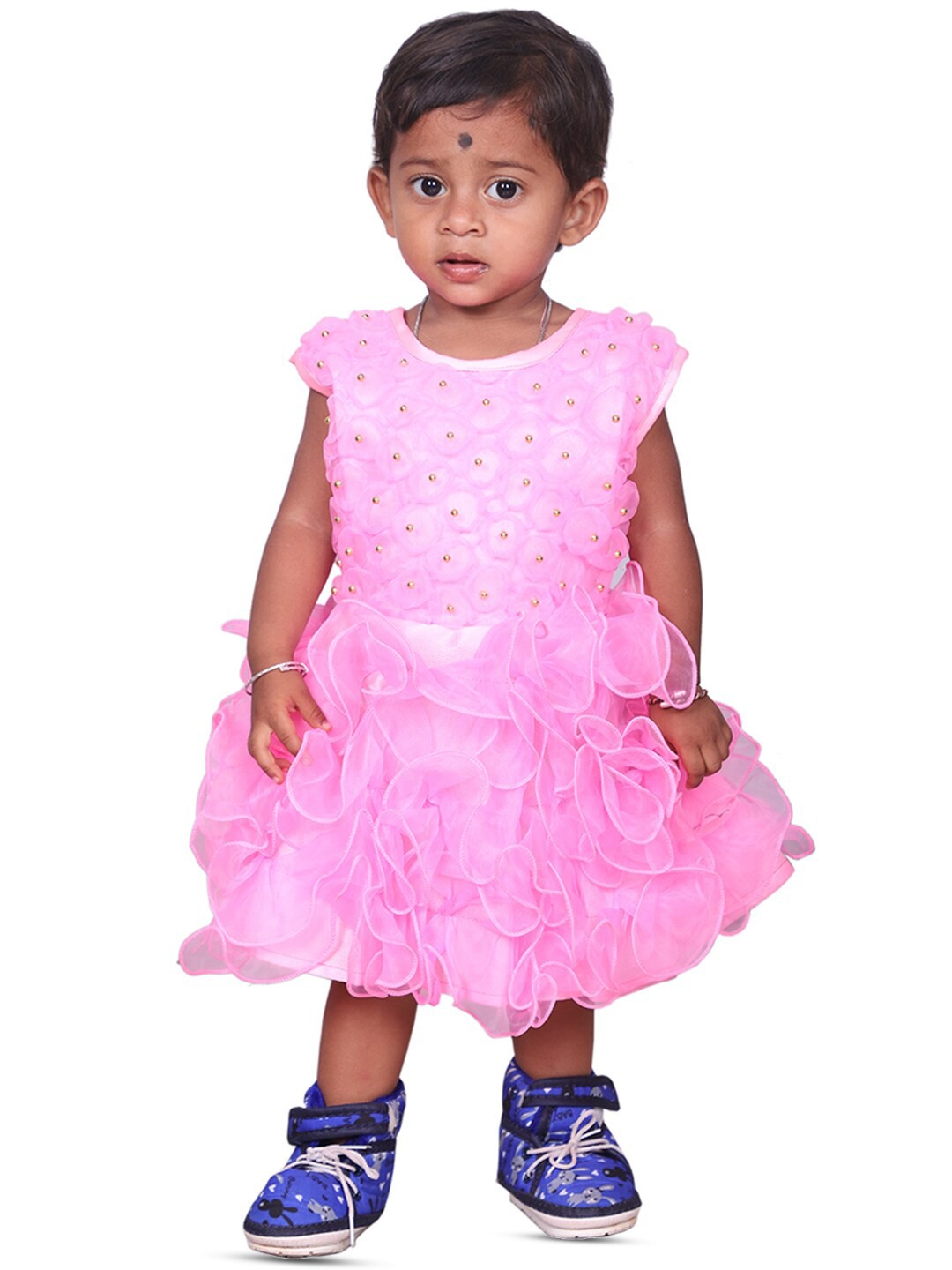 

BAESD Girls Embellished Cap Sleeves Cotton Fit & Flare Midi Dress, Pink