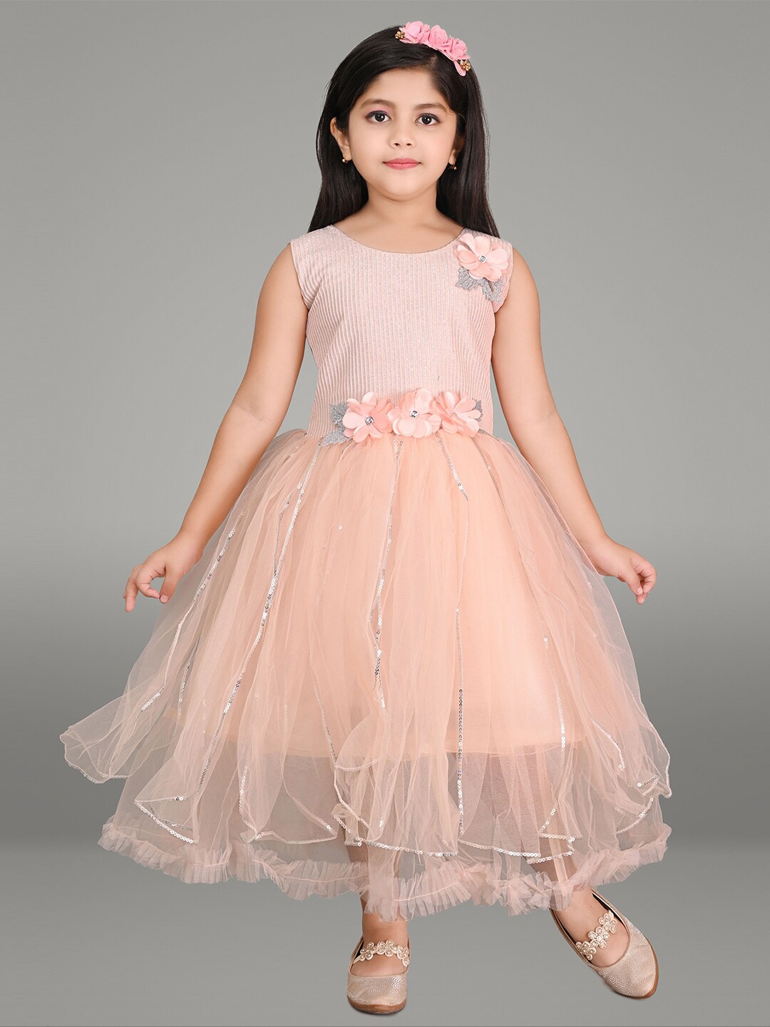 

BAESD Girls Embellished Cotton Fit and Flare Maxi Dress, Orange