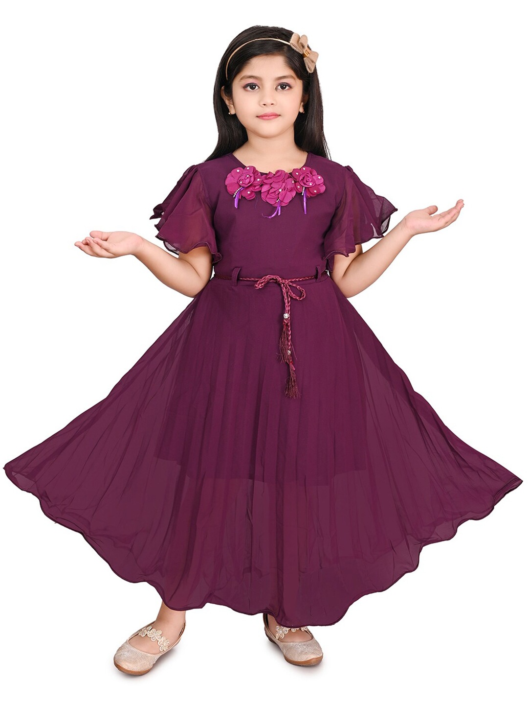 

BAESD Girls Tie-Ups Detail Flared Sleeves Maxi Dress, Purple