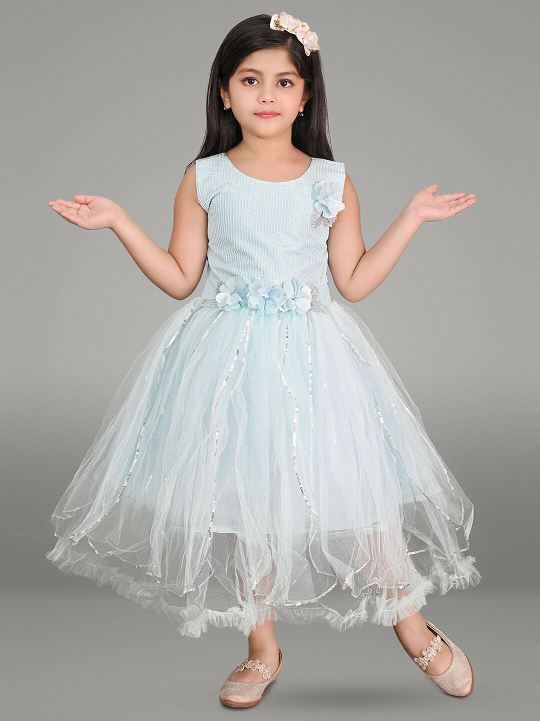

BAESD Girls Embellished Sleeveless Cotton Maxi Dress, Turquoise blue
