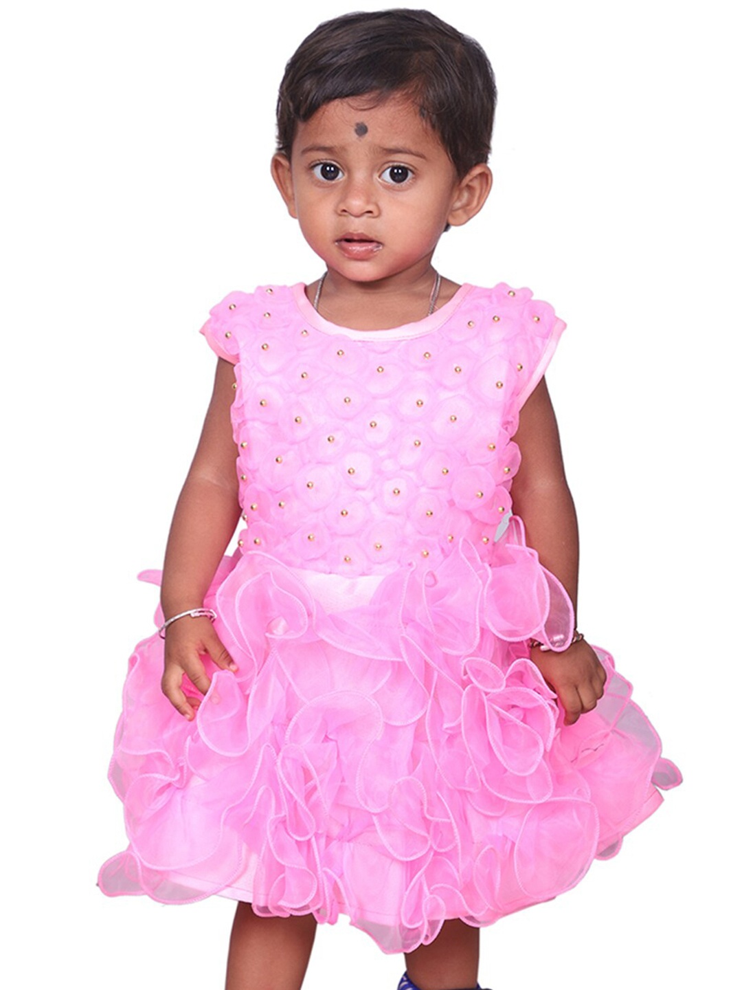 

BAESD Girls Embellished Tie Up Ruffled Fit & Flare Dress, Pink