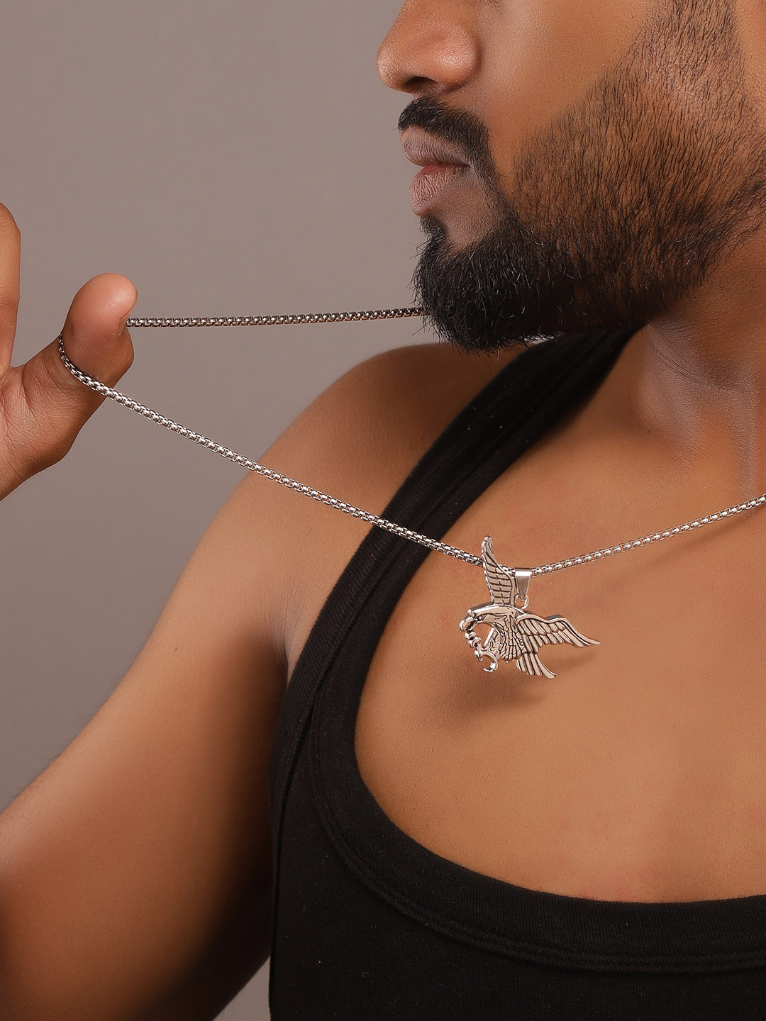 

The Roadster Lifestyle Co. Men Silver-Plated Peacock Shaped Pendant With Chain