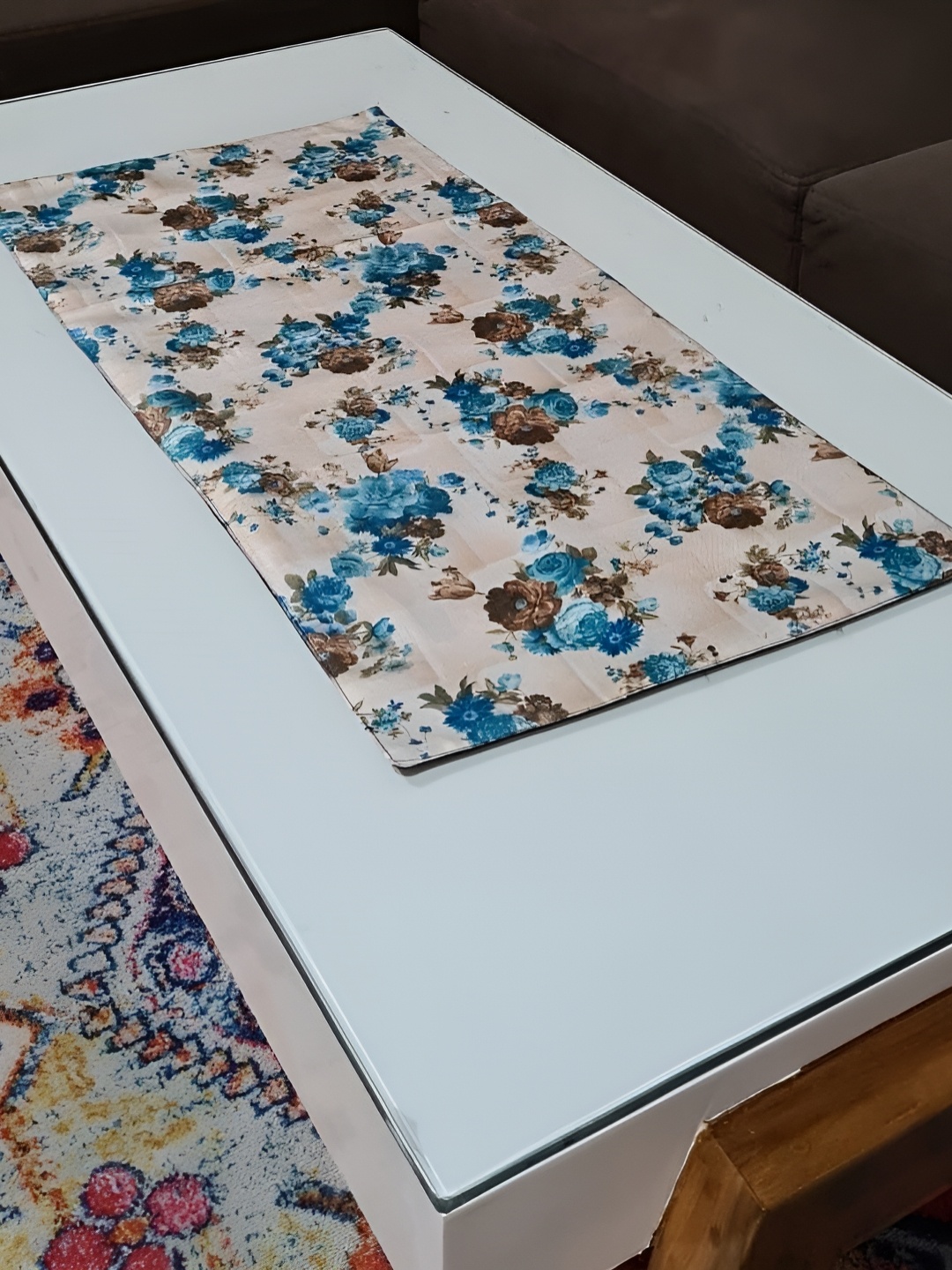 

GROKI Blue & Beige Floral Printed Pure Cotton Table Runner