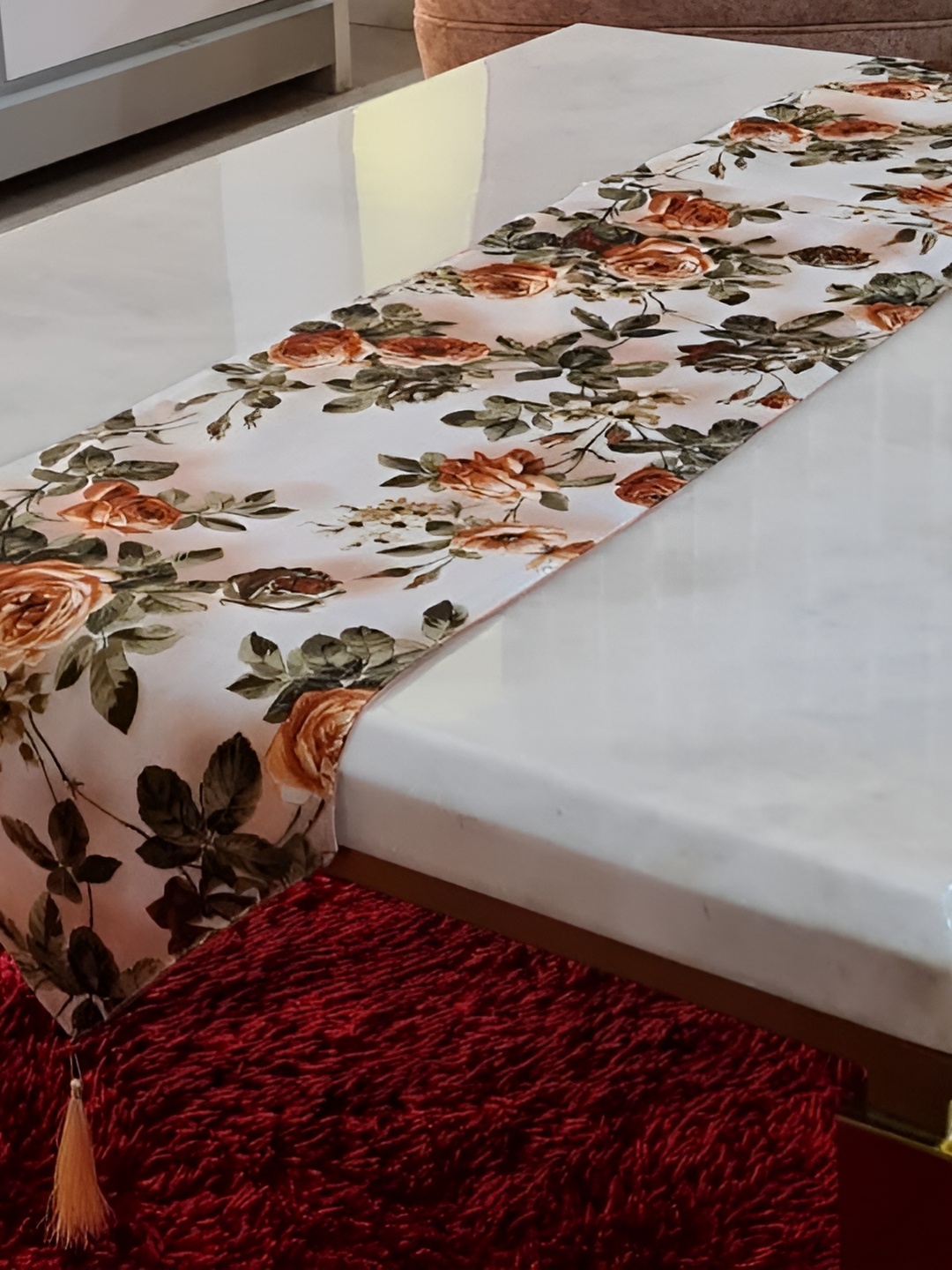 

GROKI Yellow & Beige Floral Printed Pure Cotton Table Runner