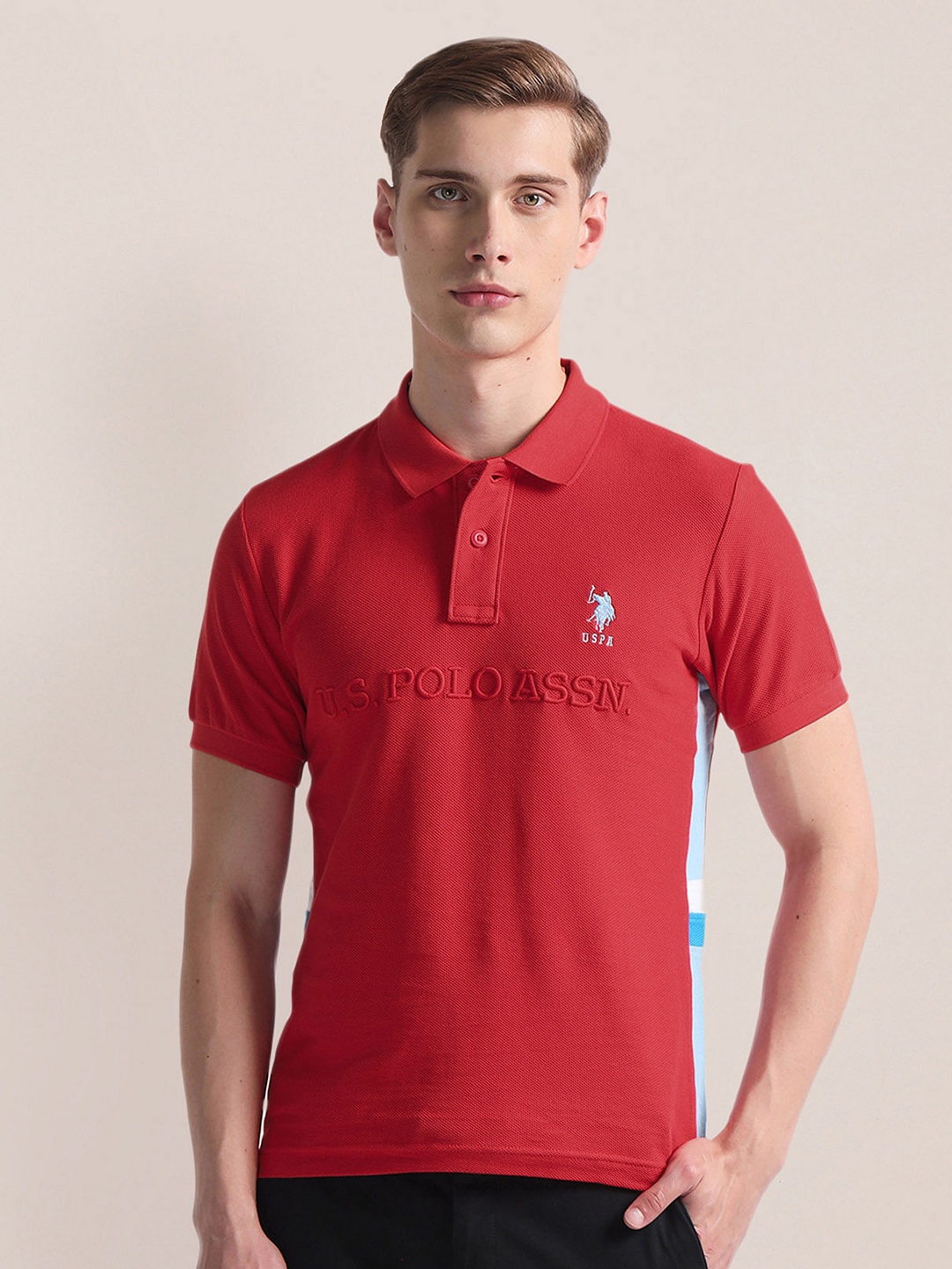 

U.S. Polo Assn. Typography Printed Polo Collar Slim Fit T-shirt, Red