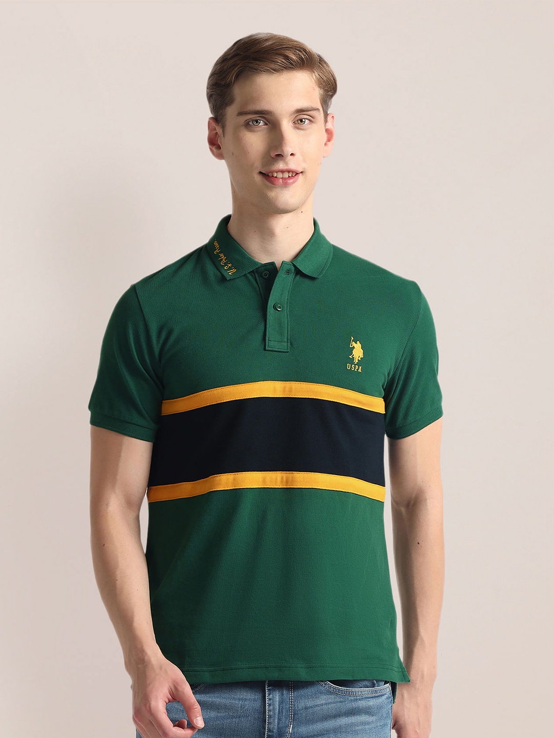 

U.S. Polo Assn. Striped Polo Collar Slim Fit T-shirt, Green