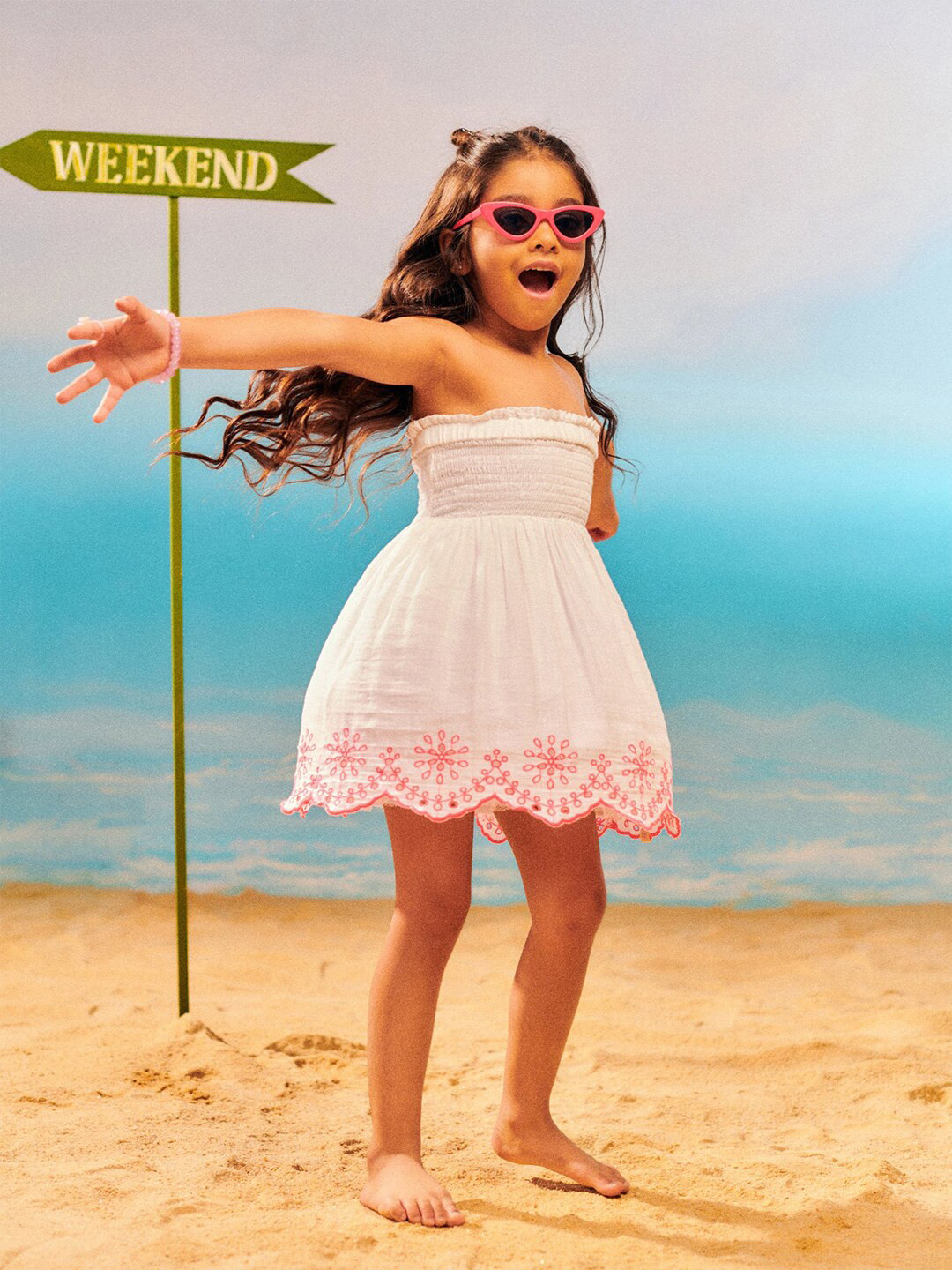 

Somersault Girls Strapless Cotton Fit & Flare Dress, White