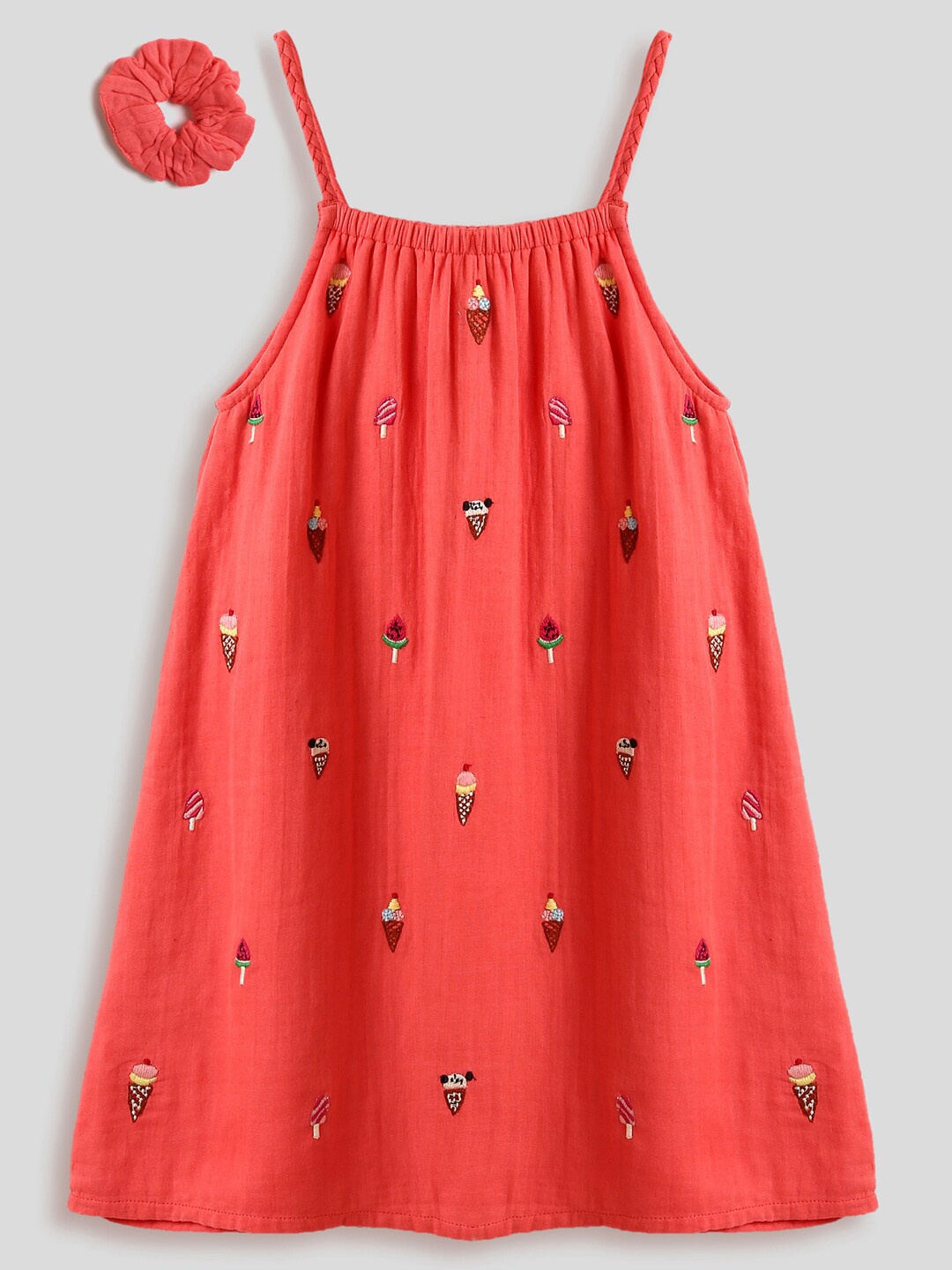 

Somersault Girls Conversational Printed Shoulder Strap Cotton A-Line Dress, Red