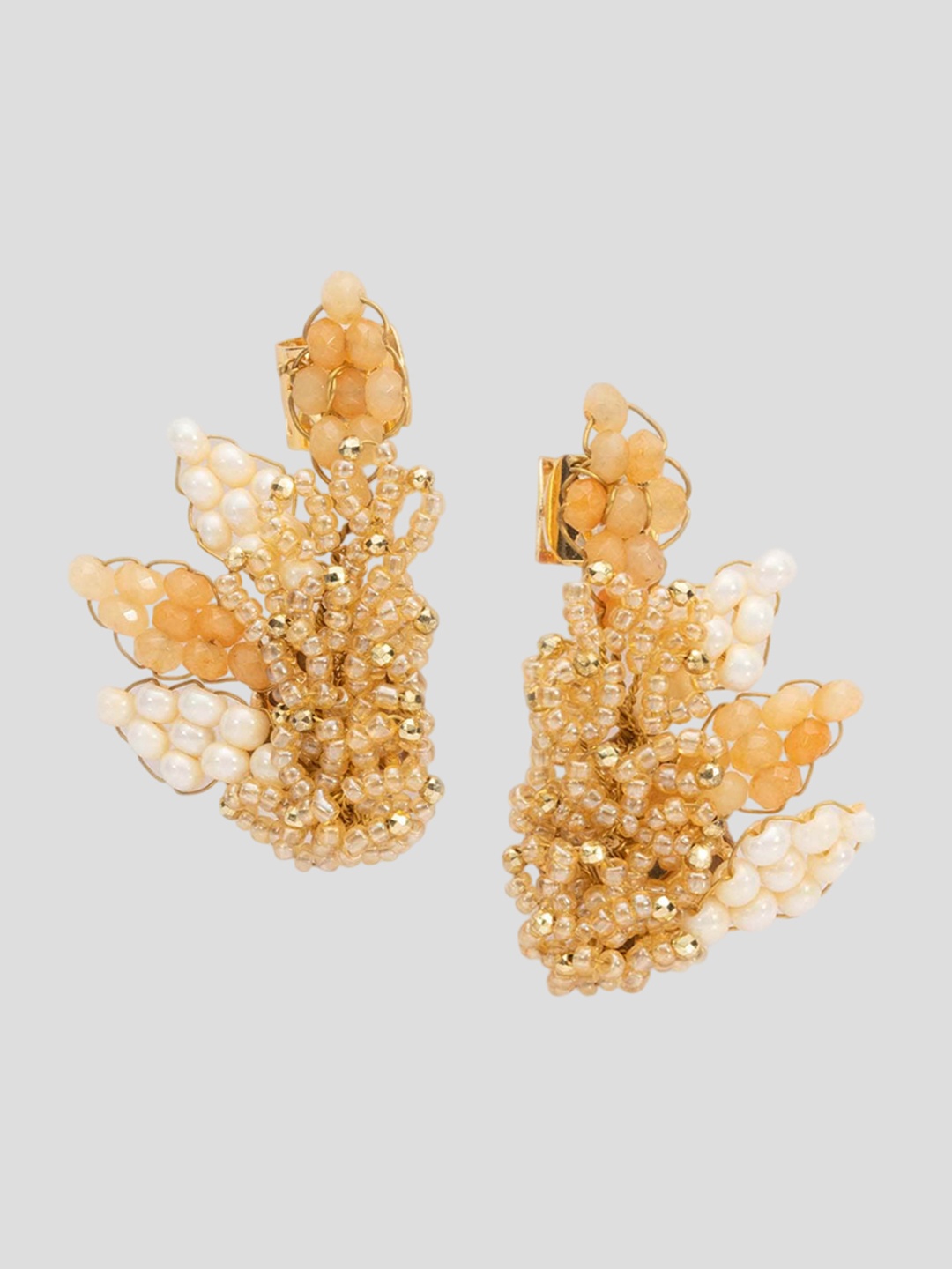 

D'oro Classic Artificial Stones Studded Ear Cuff Earrings, Beige