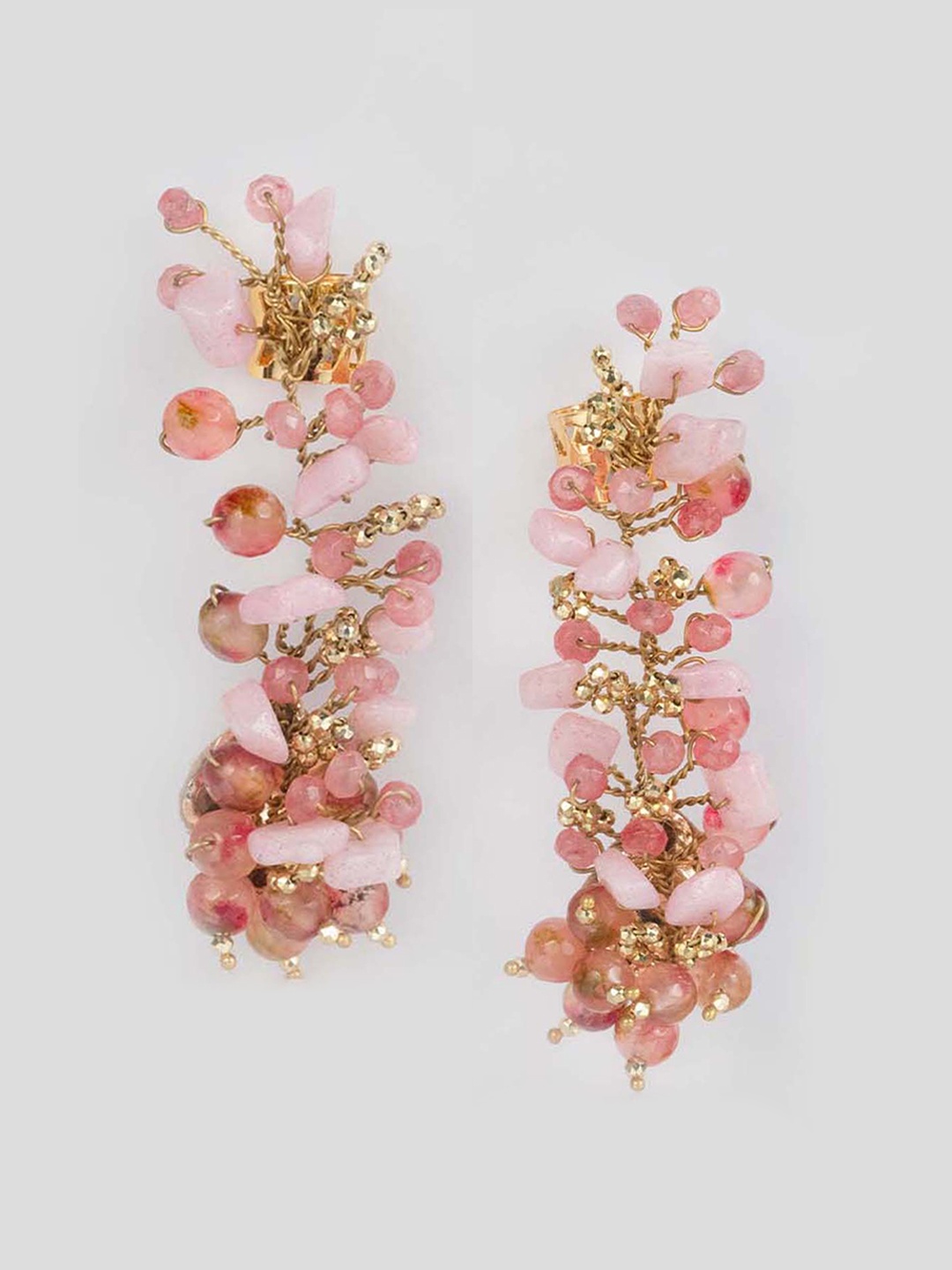 

D'oro Classic Artificial Stones Studded Ear Cuff Earrings, Pink