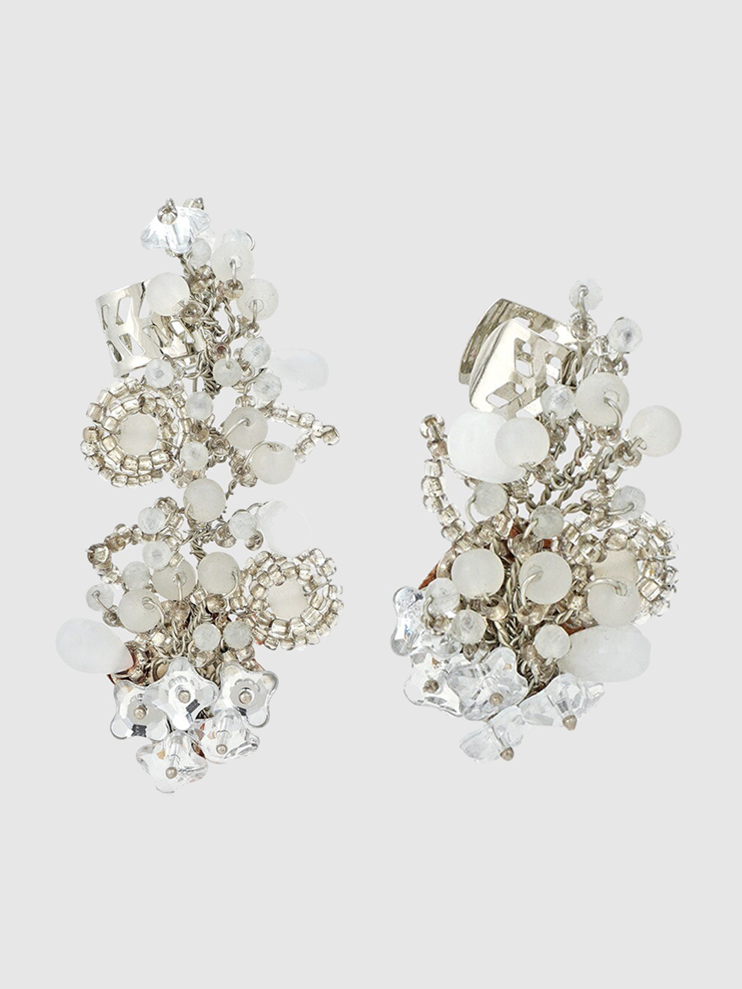 

D'oro Classic Artificial Stones Studded Ear Cuff Earrings, Silver