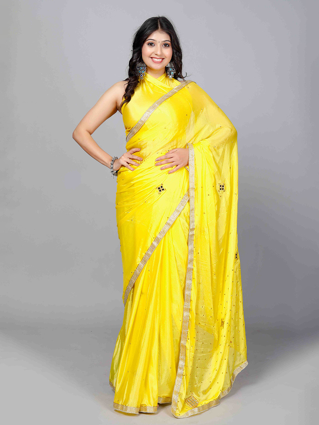 

VL SAREES Beads and Stones Chanderi Saree, Yellow