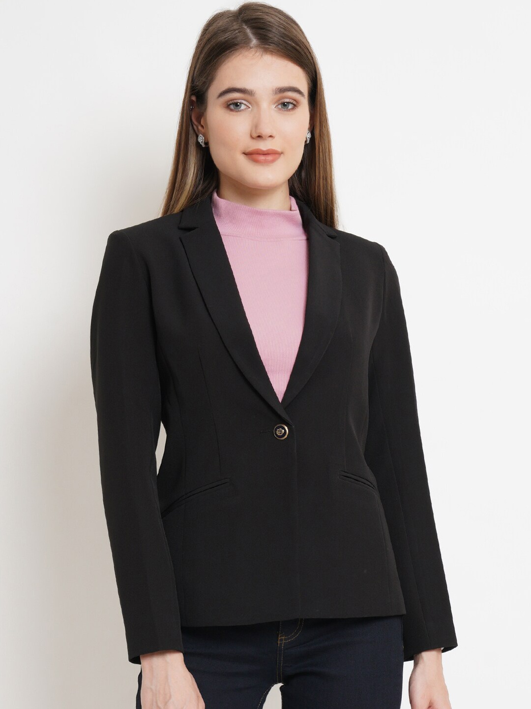 

Purple State Single Breasted Notched Lapel Blazer, Black