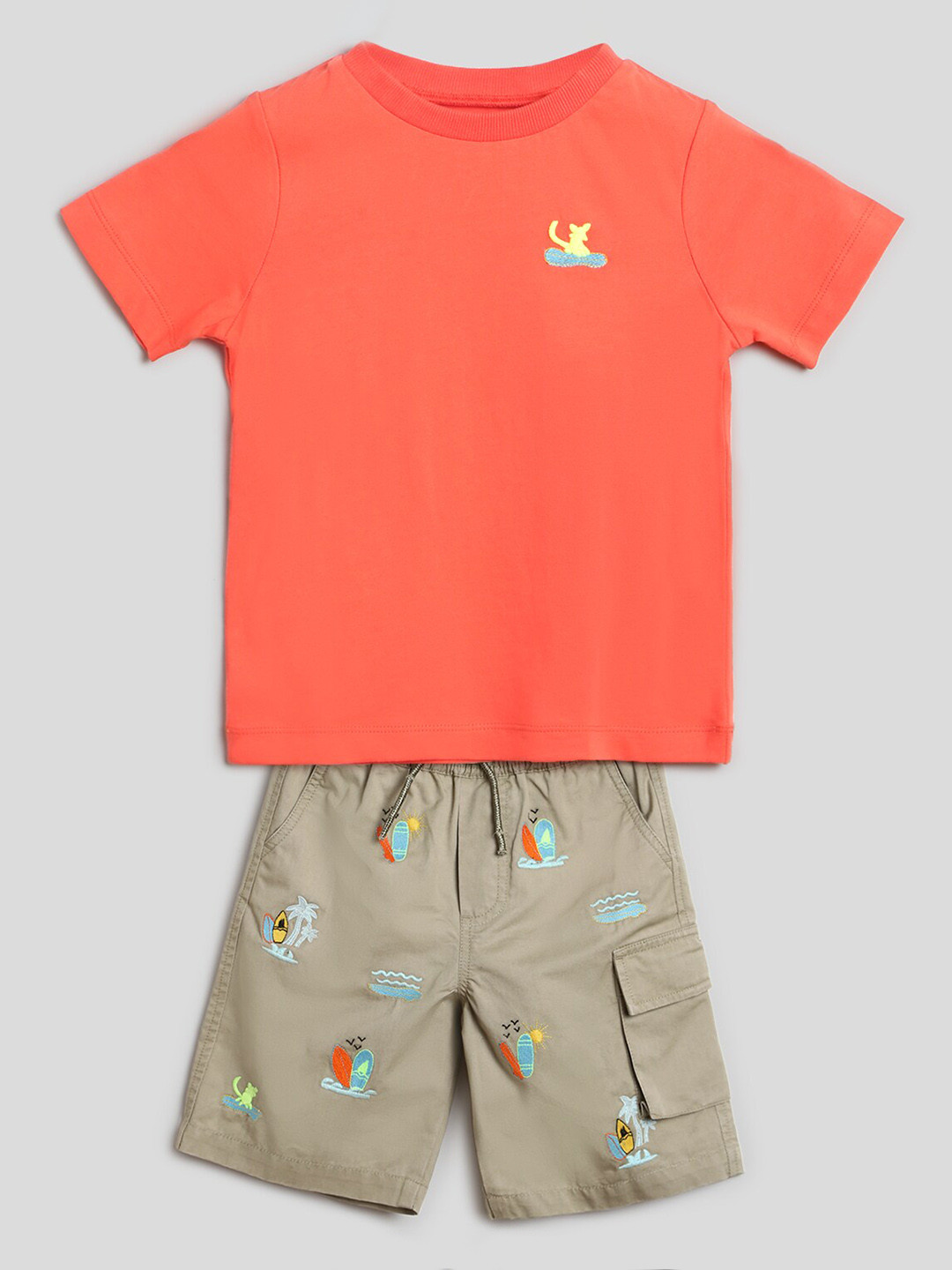 

Somersault Boys Round Neck Pure Cotton T-shirt with Shorts, Coral