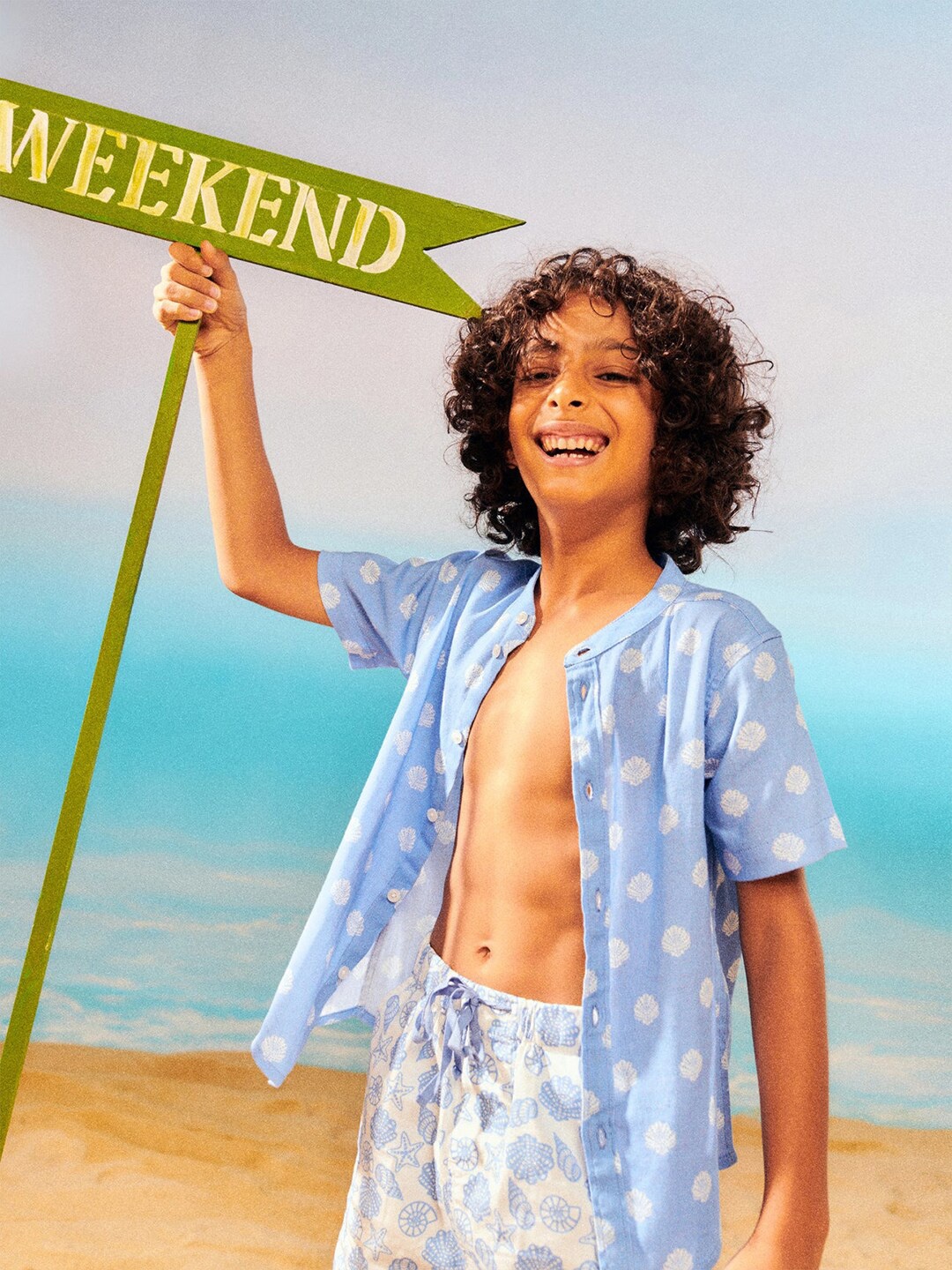 

Somersault Boys Polka Dots Printed Pure Cotton Shirt with Shorts, Blue