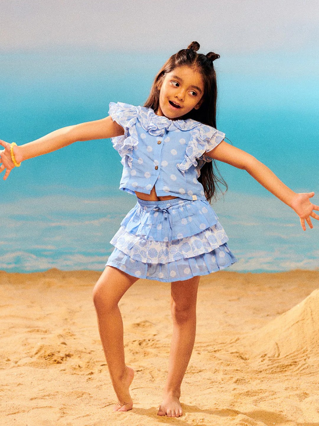 

Somersault Girls Printed Top with Skirt, Blue