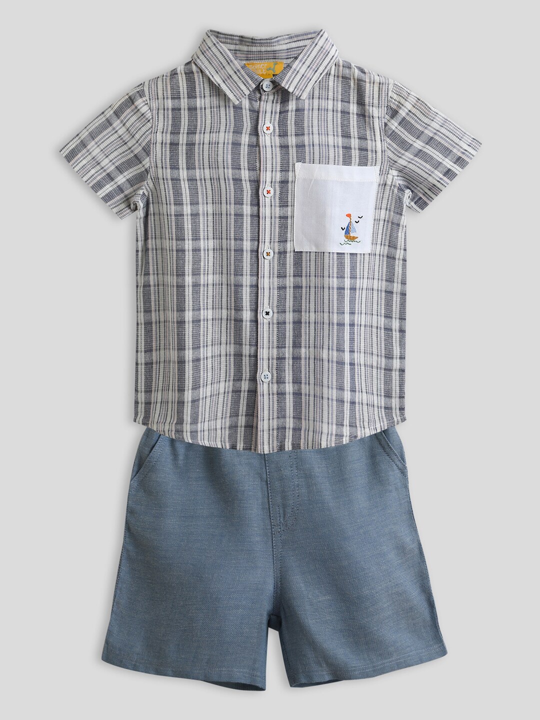 

Somersault Boys Checked Pure Cotton Shirt With Short, Grey