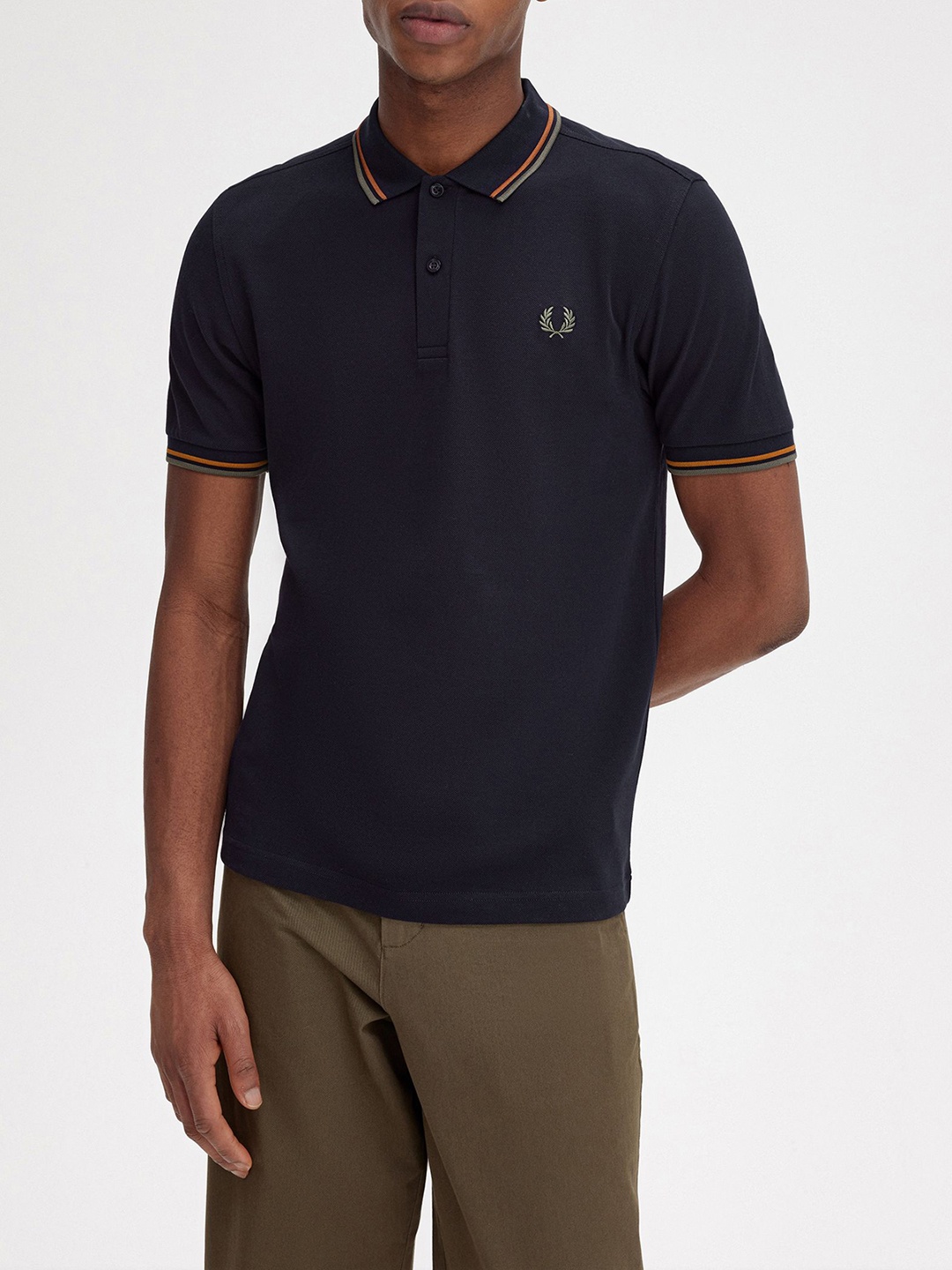 

Fred Perry Men Polo Collar Applique T-shirt, Navy blue