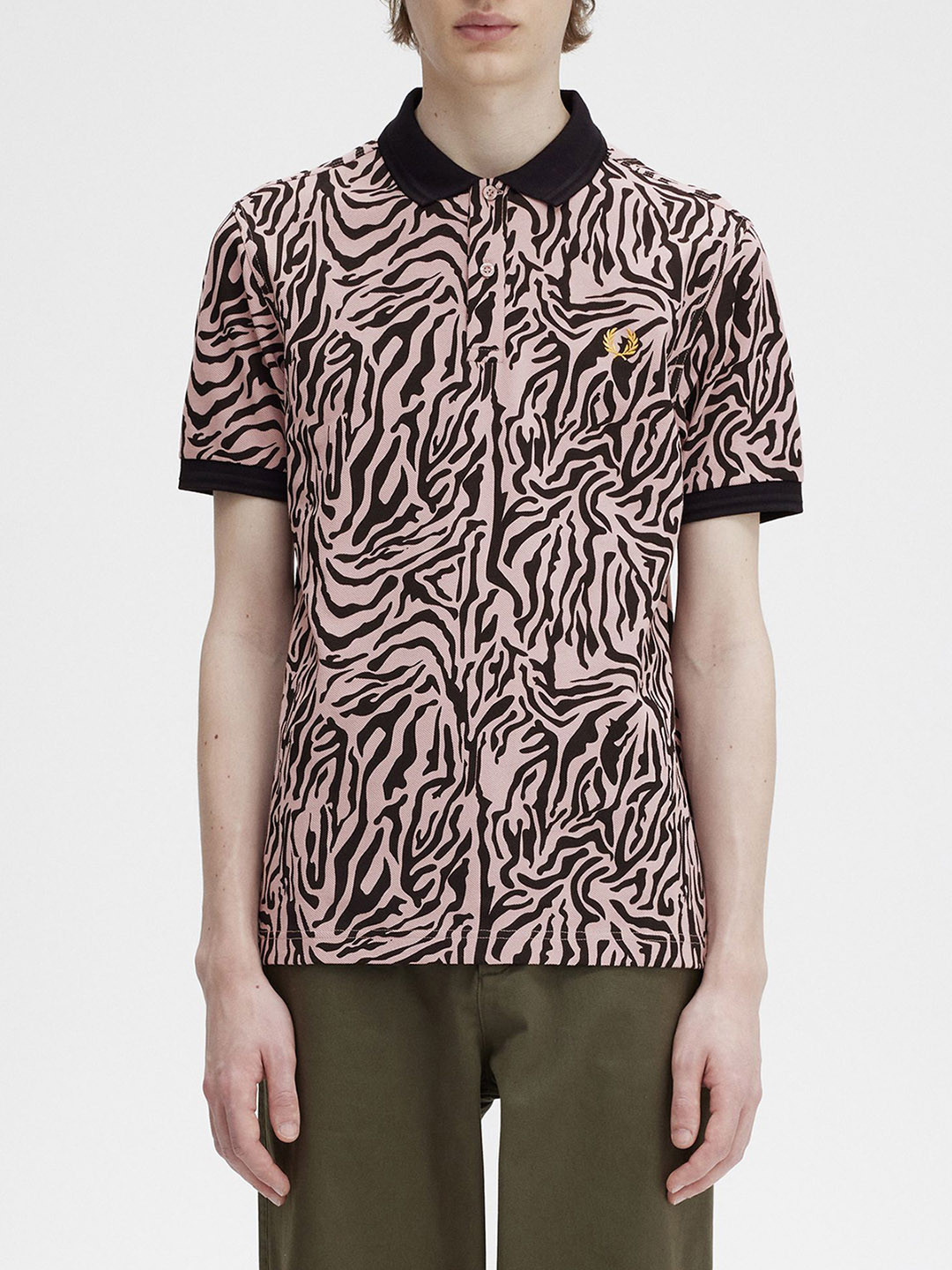 

Fred Perry Men Floral Printed Polo Collar Tropical Pockets T-shirt, Pink