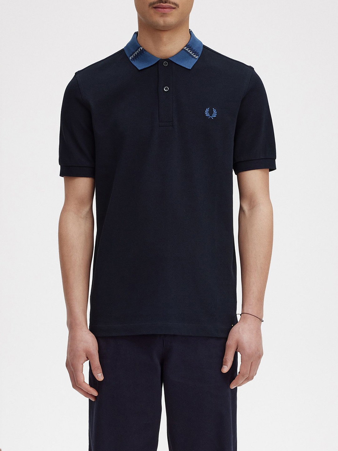 

Fred Perry Men Polo Collar Applique T-shirt, Navy blue