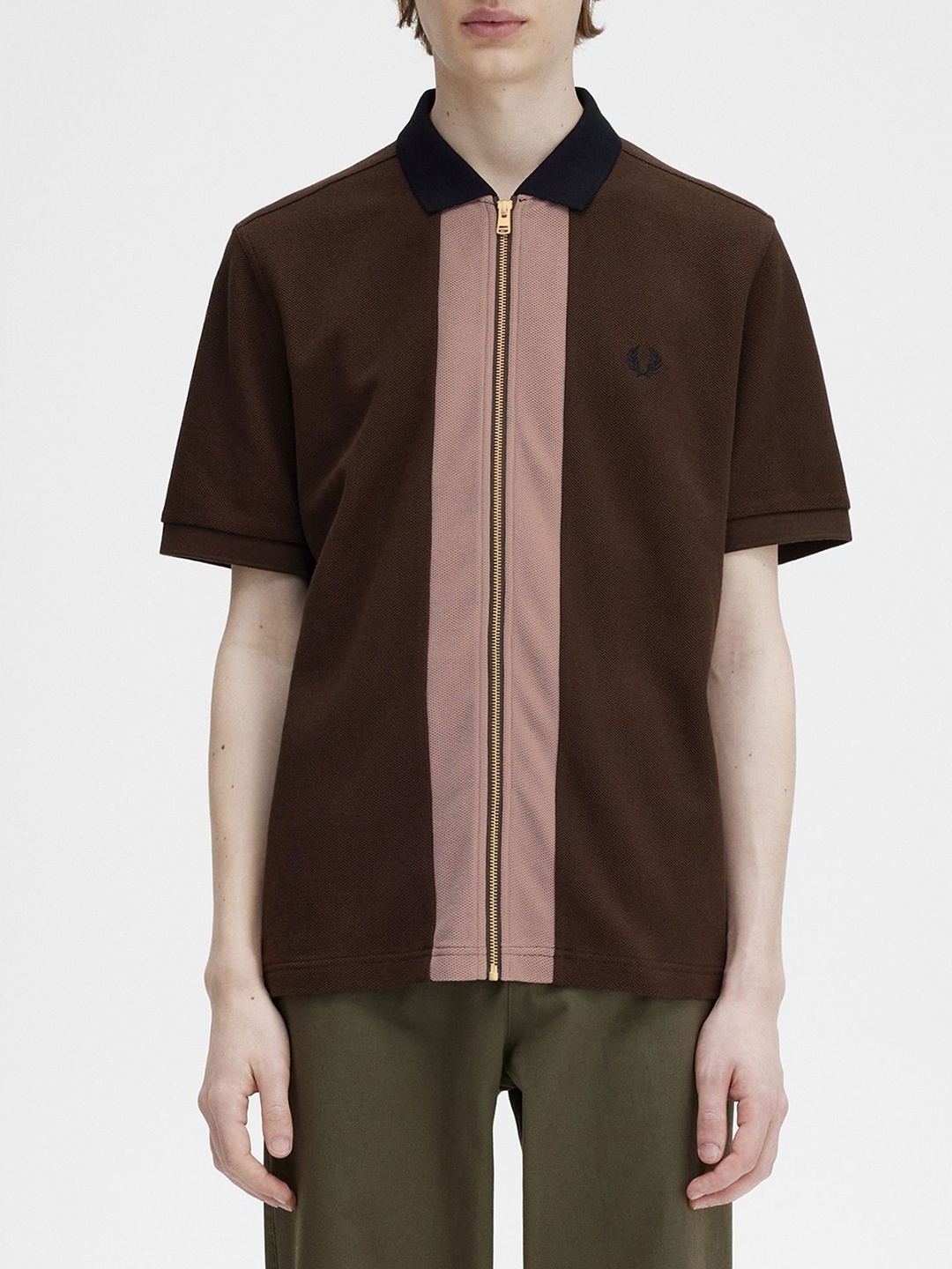 

Fred Perry Men Striped Polo Collar T-shirt, Brown