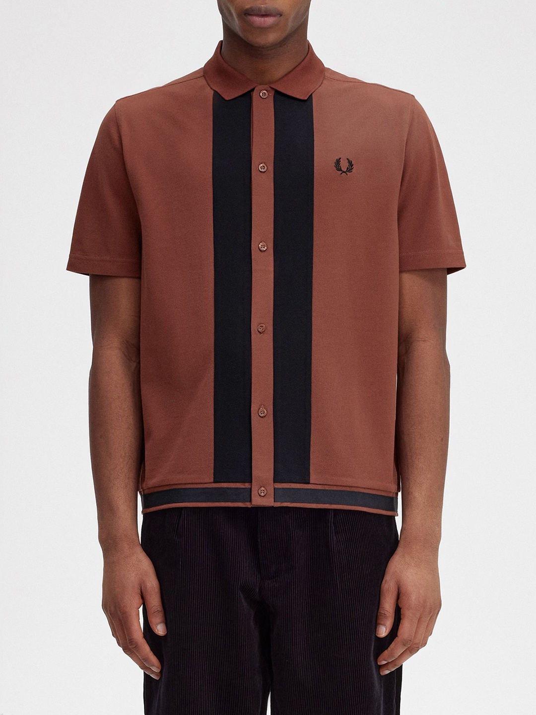 

Fred Perry Men Striped Polo Collar Pockets T-shirt, Brown