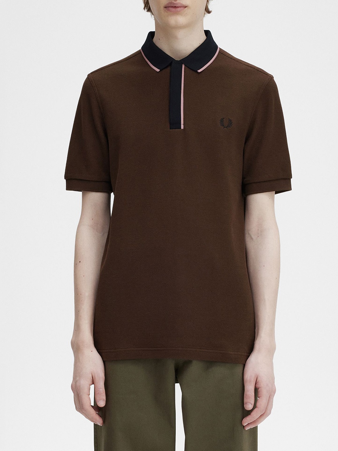 

Fred Perry Men Polo Collar Applique T-shirt, Brown