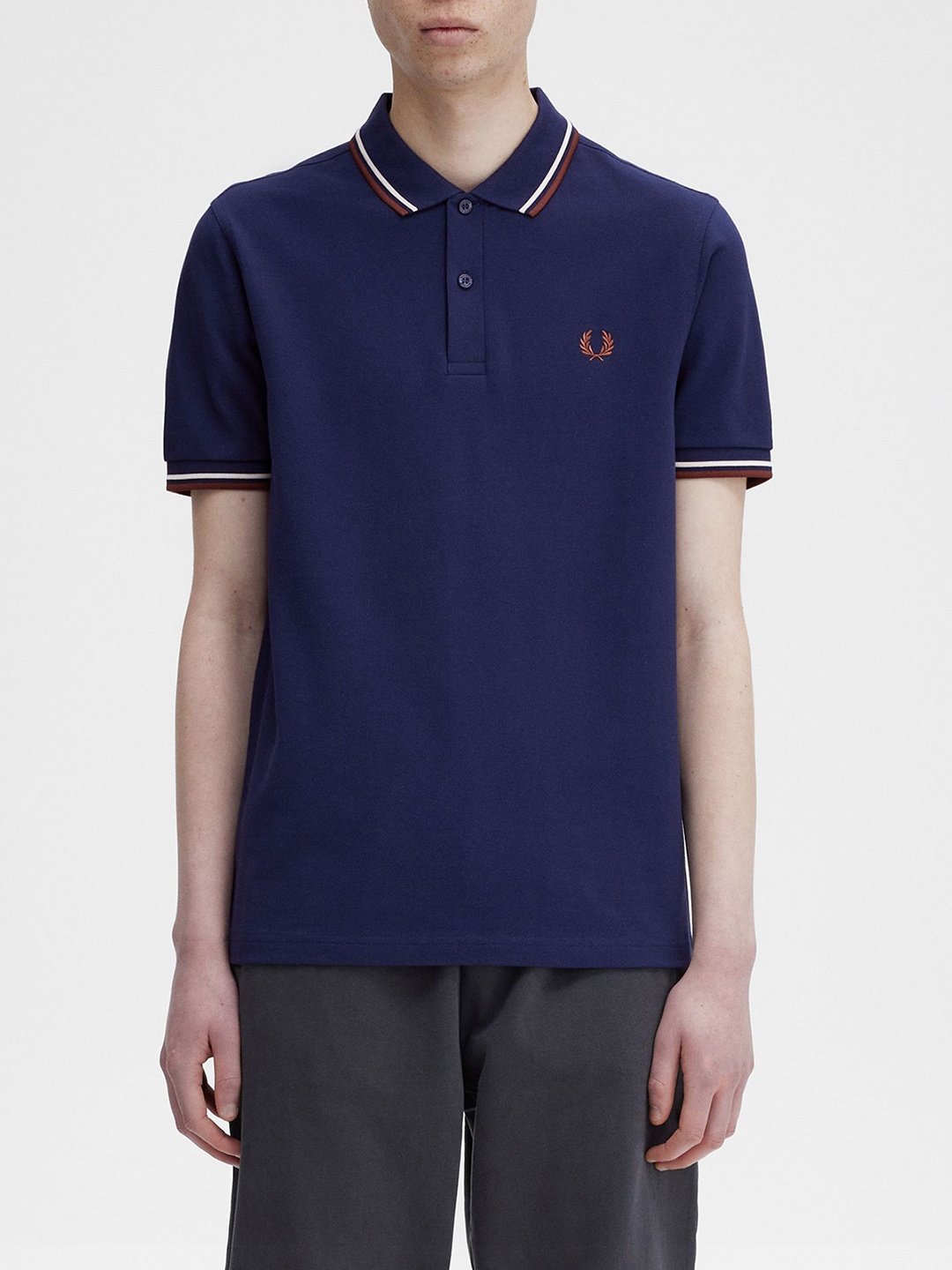 

Fred Perry Men Polo Collar Applique T-shirt, Navy blue