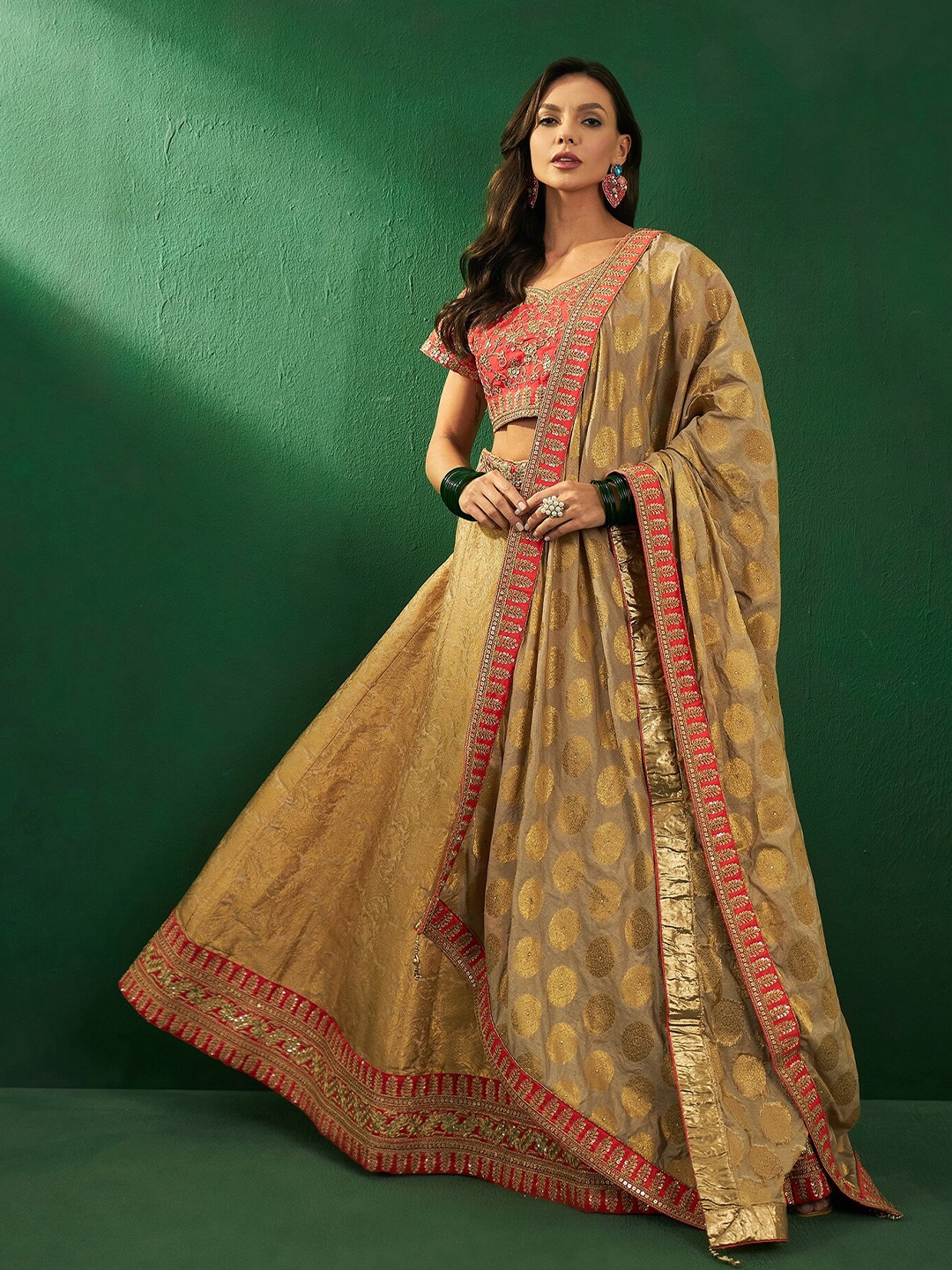

Sangria Embroidered Jacquard Silk Semi-Stitched Lehenga Choli With Dupatta, Beige