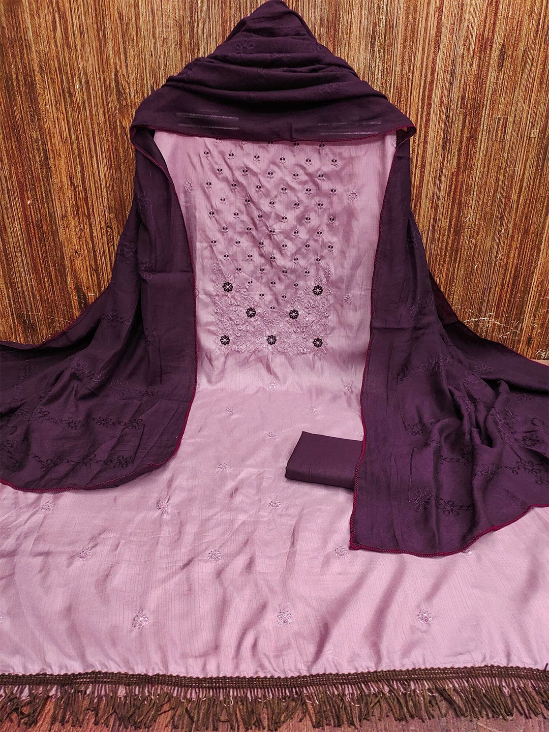 

KALINI Embroidered Unstitched Dress Material, Pink