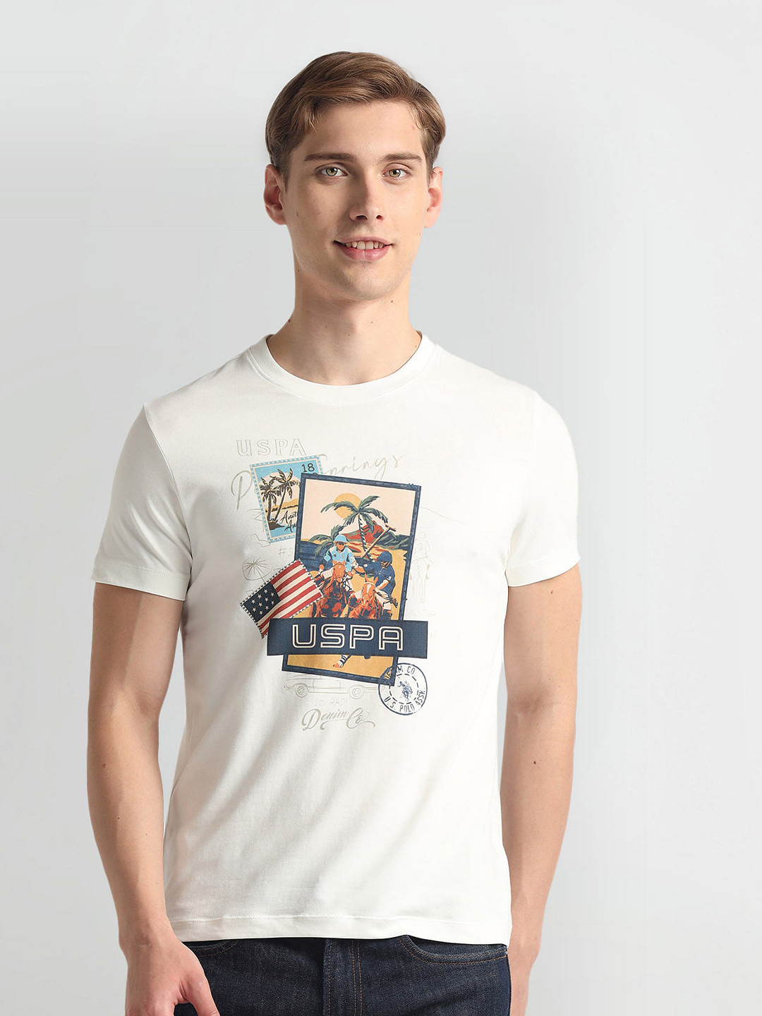

U.S. Polo Assn. Denim Co. Graphic Printed Slim Fit Cotton T-shirt, White