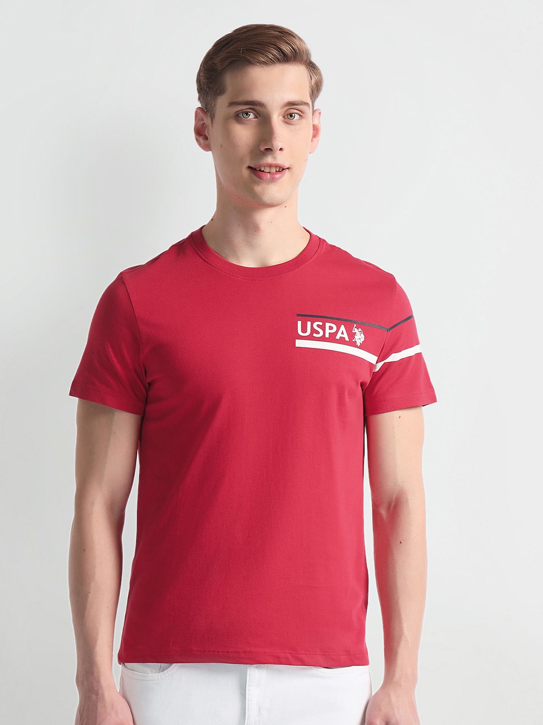 

U.S. Polo Assn. Denim Co. Typography Printed Slim Fit Cotton T-shirt, Red
