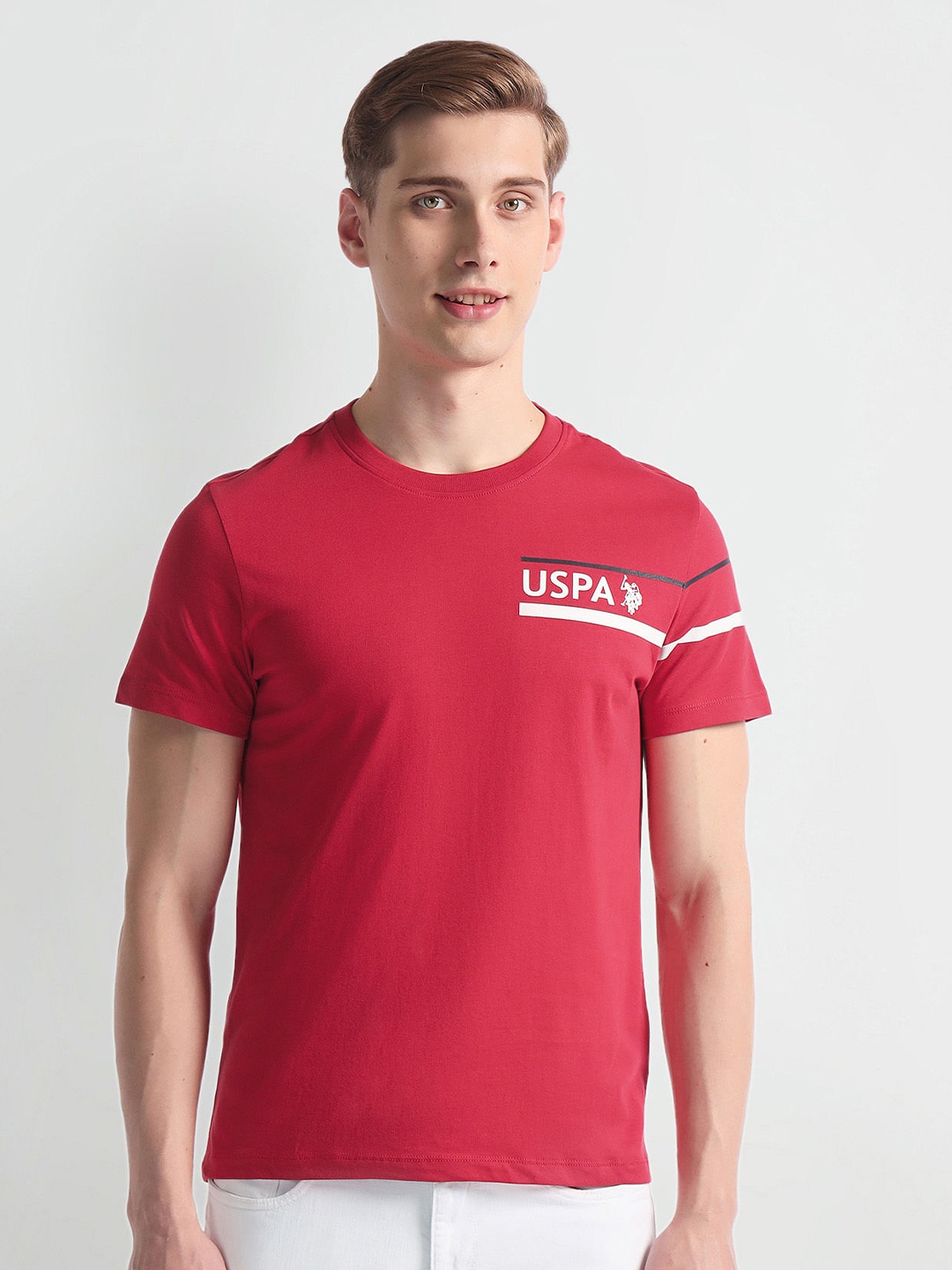

U.S. Polo Assn. Denim Co. Typography Printed Slim Fit Cotton T-shirt, Red