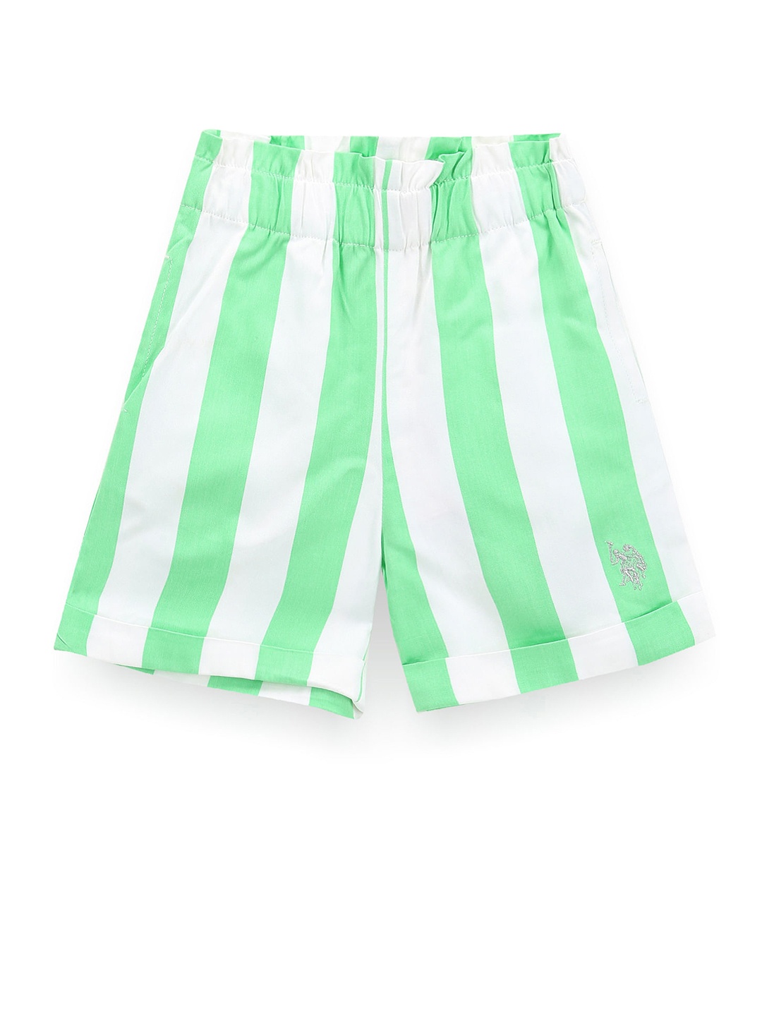

U.S. Polo Assn. Kids Girls Striped Cotton Shorts, Green