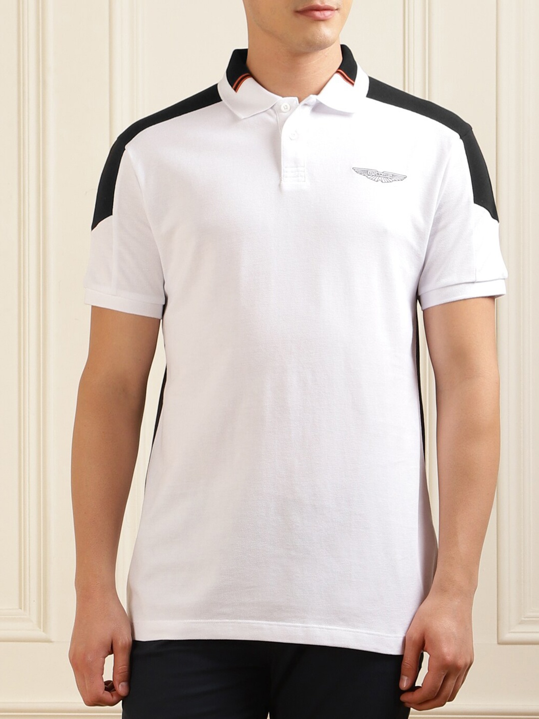 

HACKETT LONDON Colourblocked Polo Collar Cotton T-shirt, White