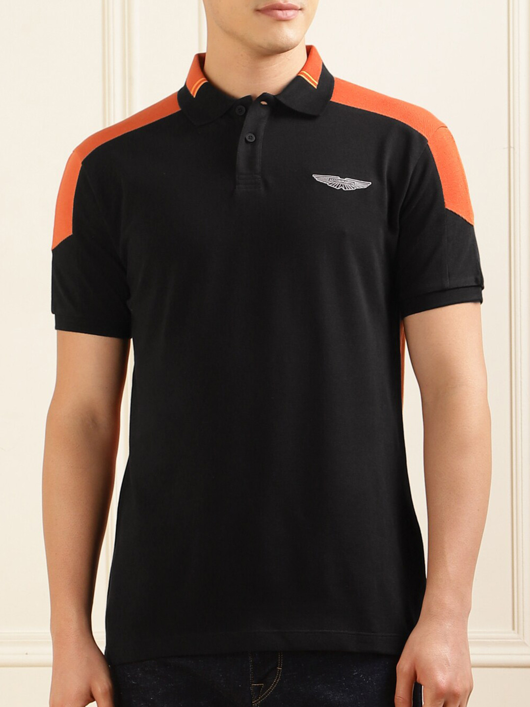 

HACKETT LONDON Colourblocked Polo Collar Cotton T-shirt, Black