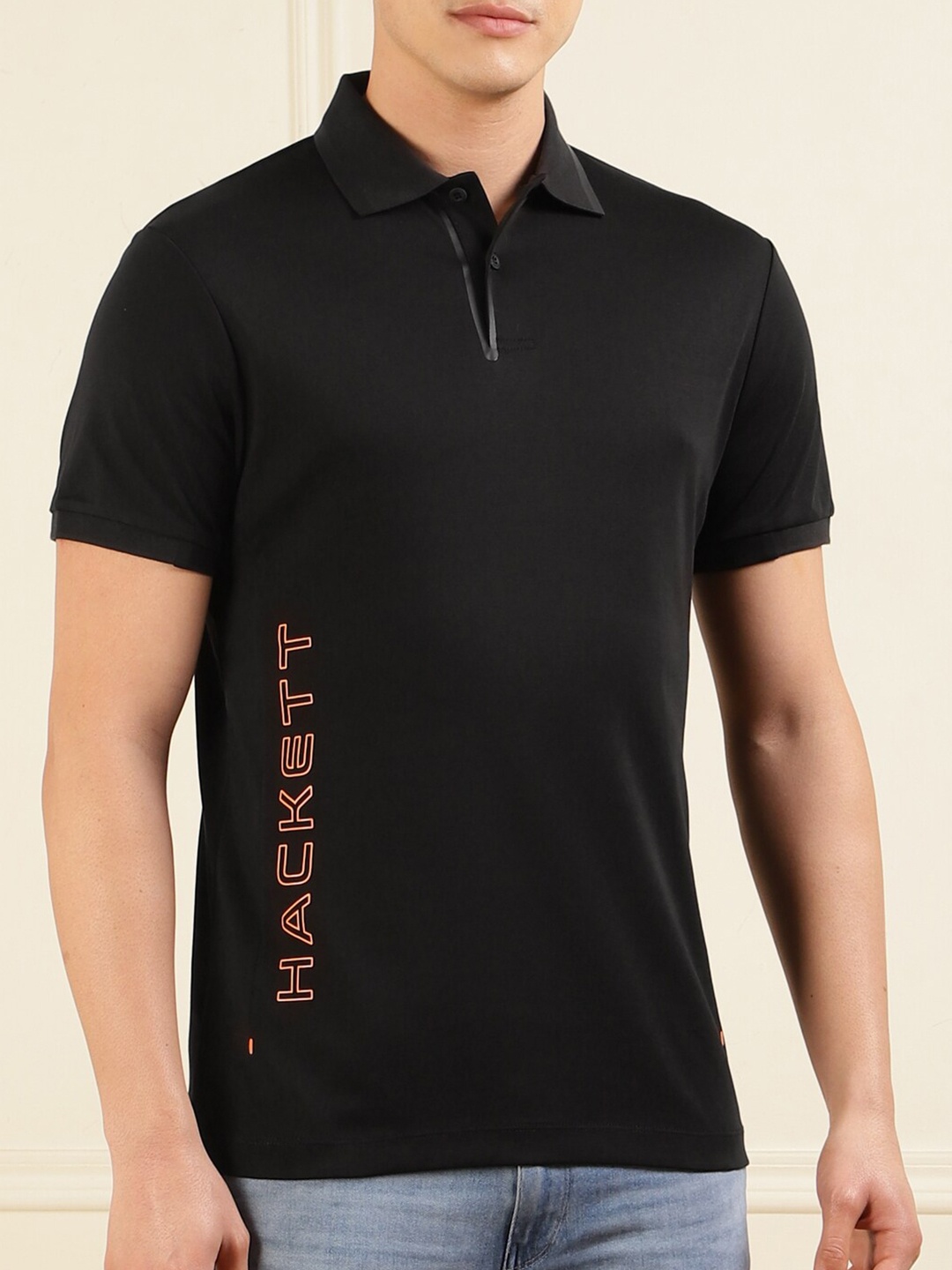 

HACKETT LONDON Polo Collar Cotton T-shirt, Black