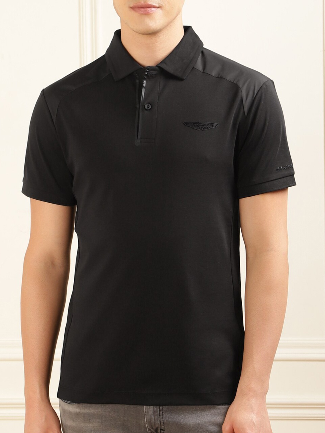 

HACKETT LONDON Polo Collar Short Sleeves Cotton T-shirt, Black