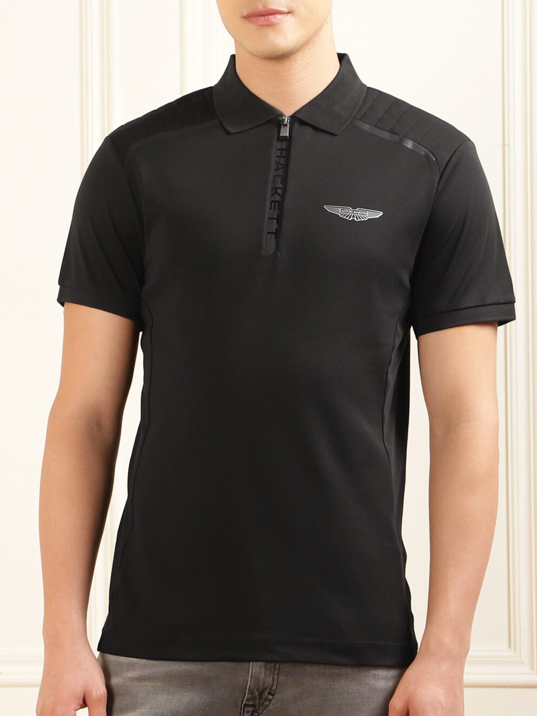 

HACKETT LONDON Polo Collar Cotton T-shirt, Black