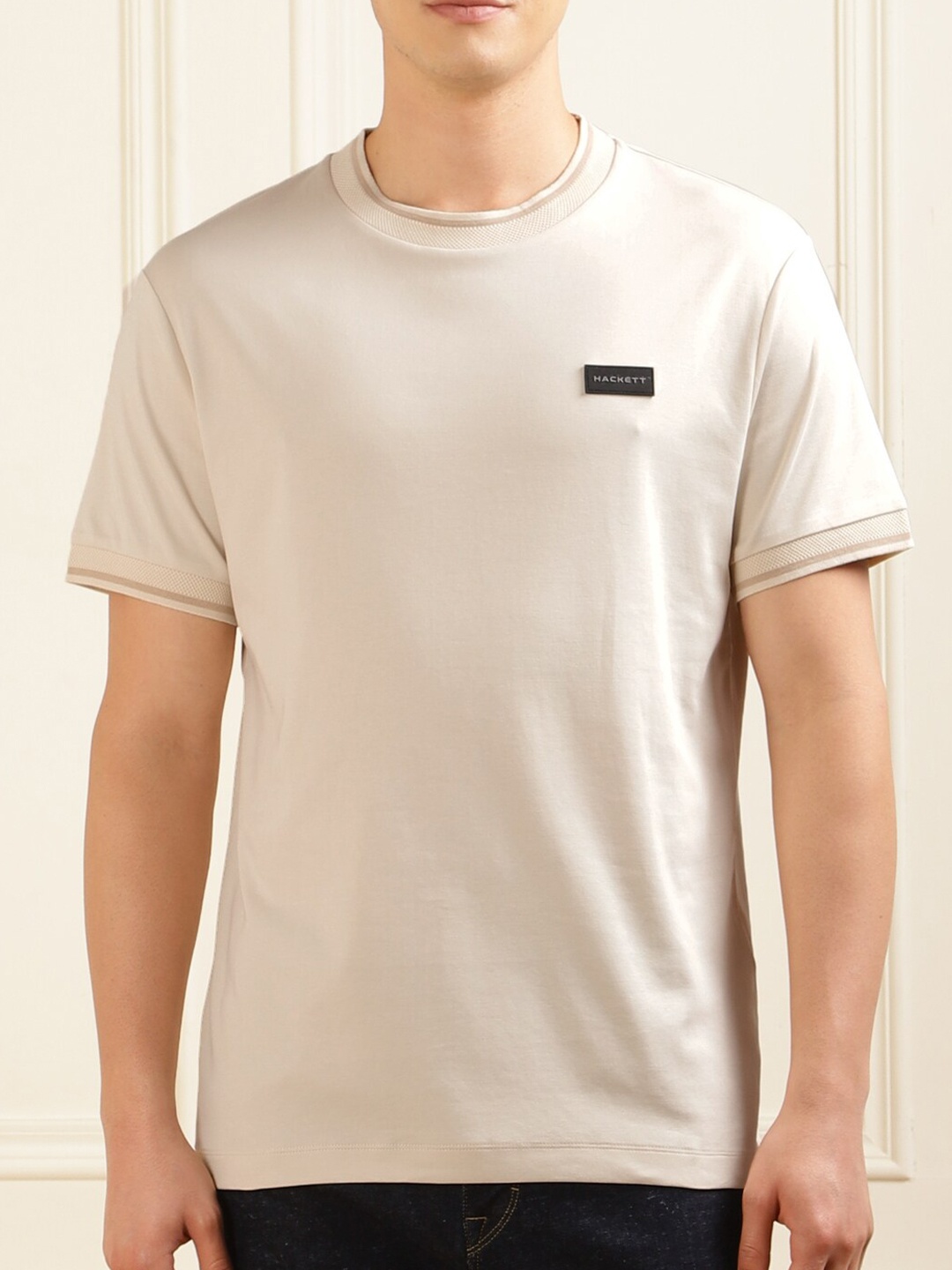 

HACKETT LONDON Round Neck Cotton T-shirt, Cream