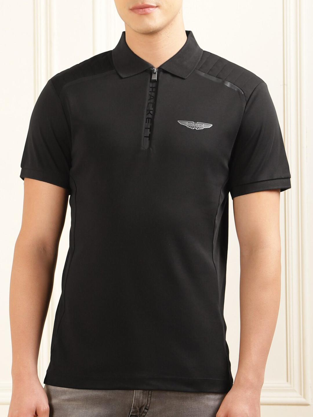 

HACKETT LONDON Polo Collar Cotton T-shirt, Black