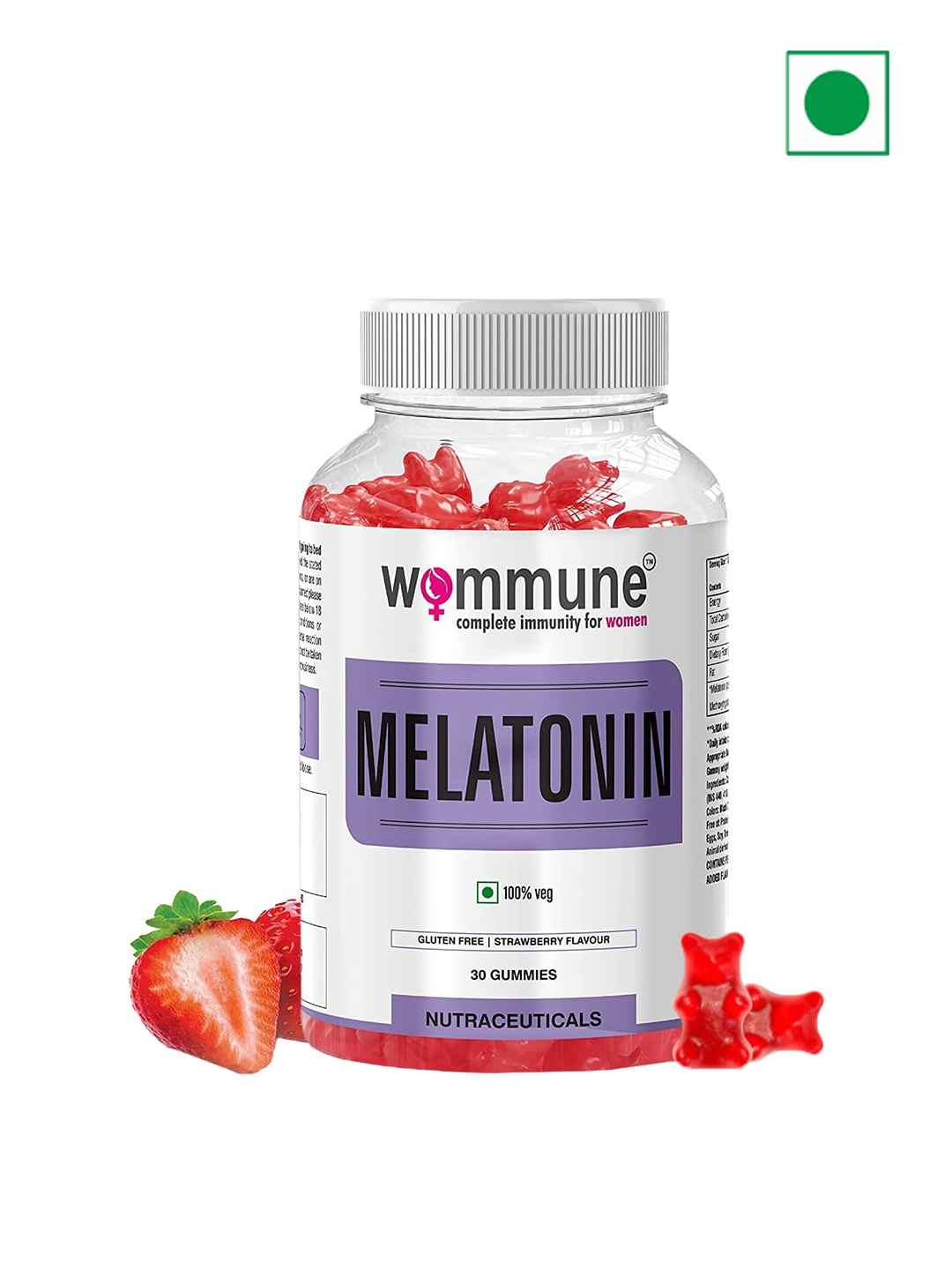 

WOMMUNE Melatonin Strawberry Flavour Gummies - 30 Gummies, Blue