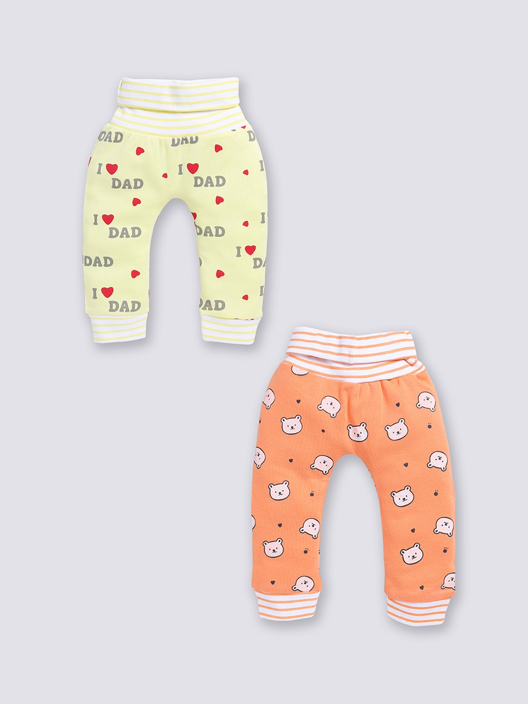 

Moms Love Infant Kids Pack Of 2 Printed Pure Cotton Lounge Joggers, Yellow
