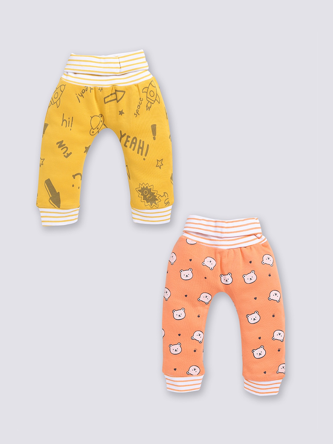 

Moms Love Infant Kids Pack Of 2 Printed Pure Cotton Lounge Joggers, Yellow