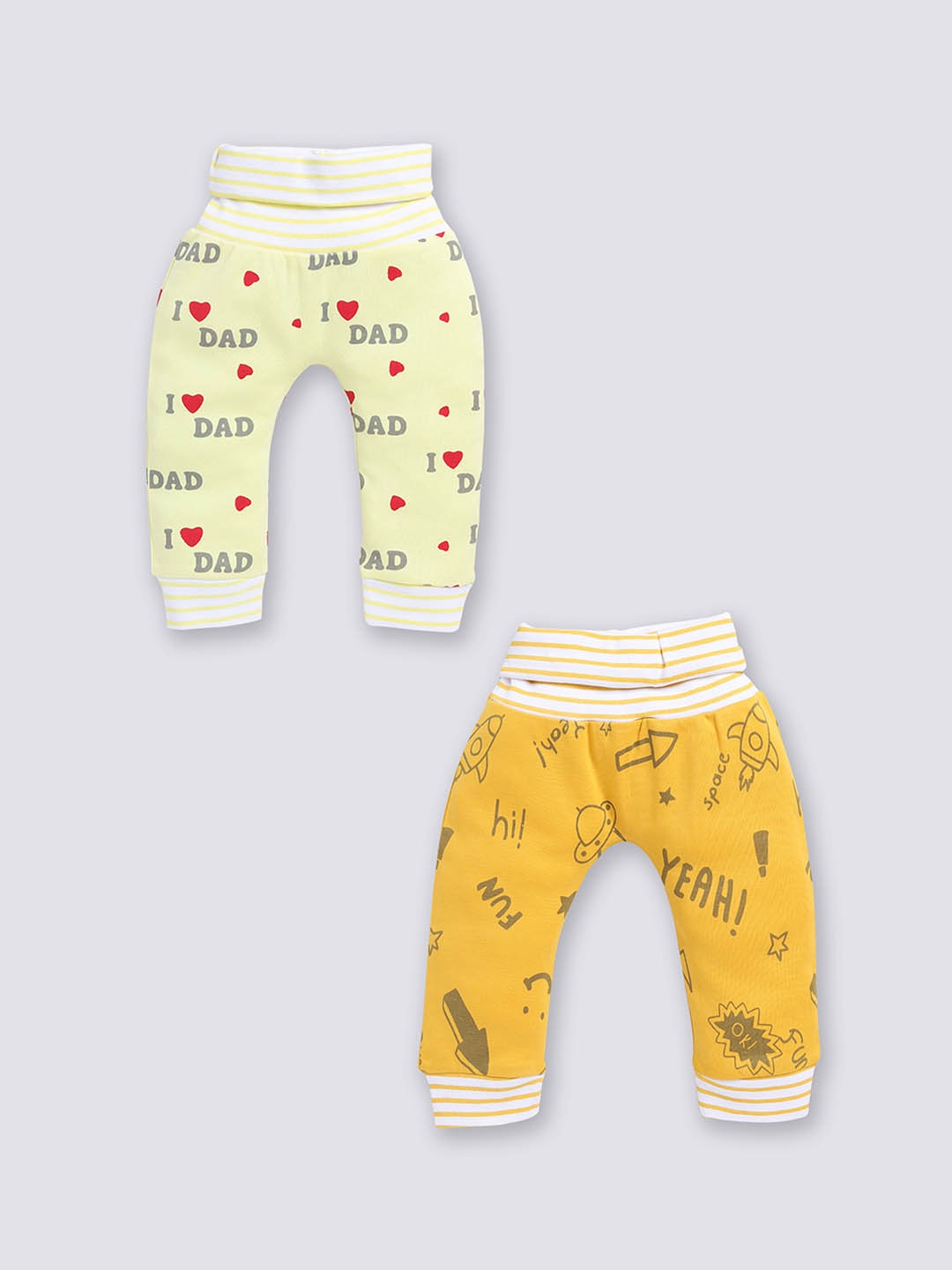 

Moms Love Infant Kids Pack Of 2 Printed Pure Cotton Lounge Joggers, Yellow
